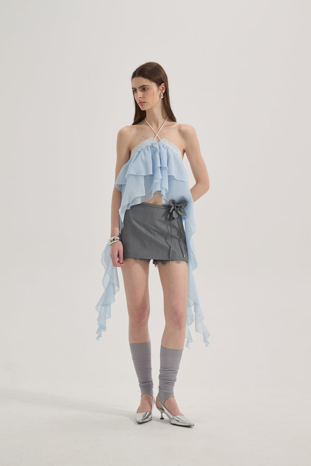 Grey A-line Lace Short Skirt