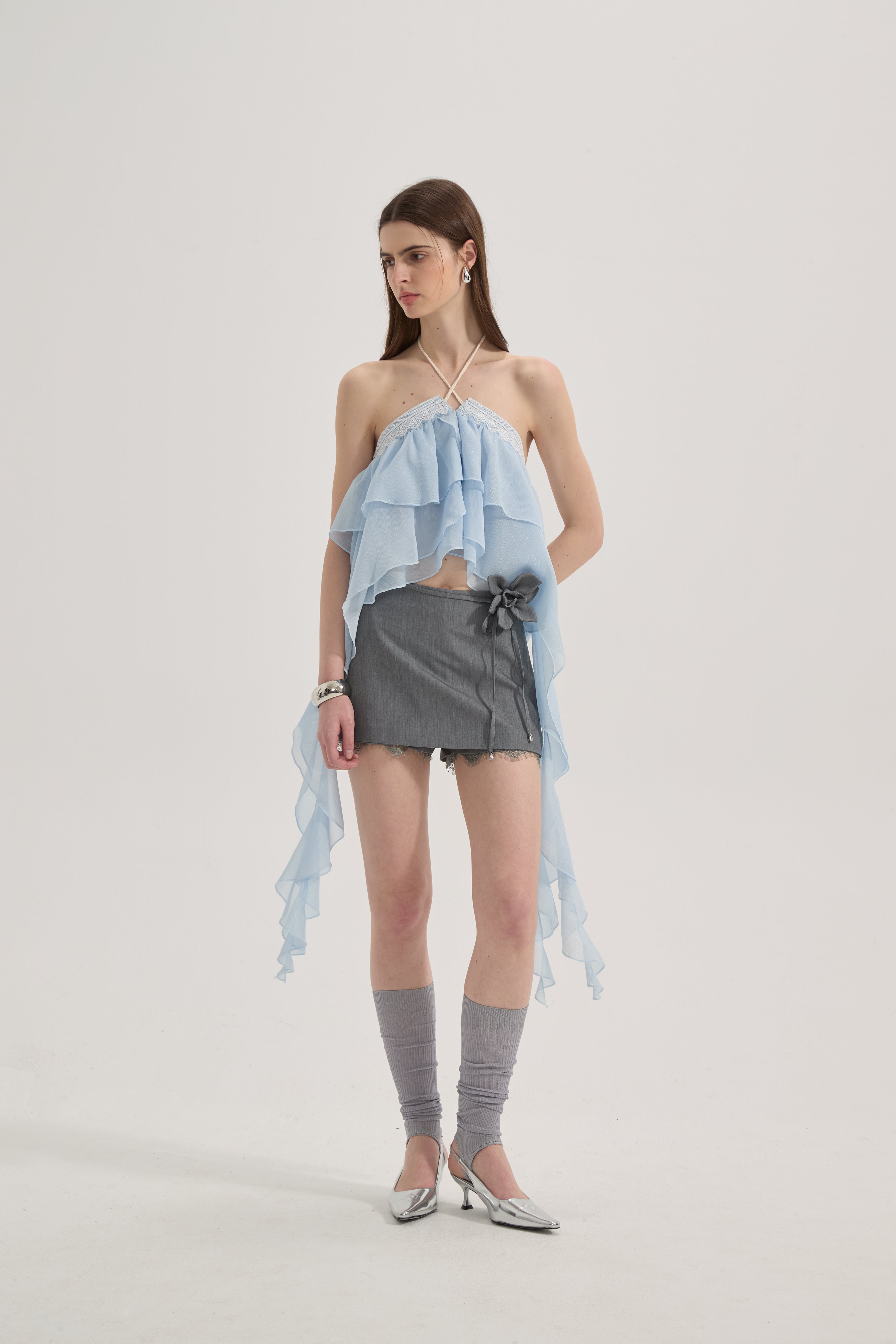Grey A-line Lace Short Skirt