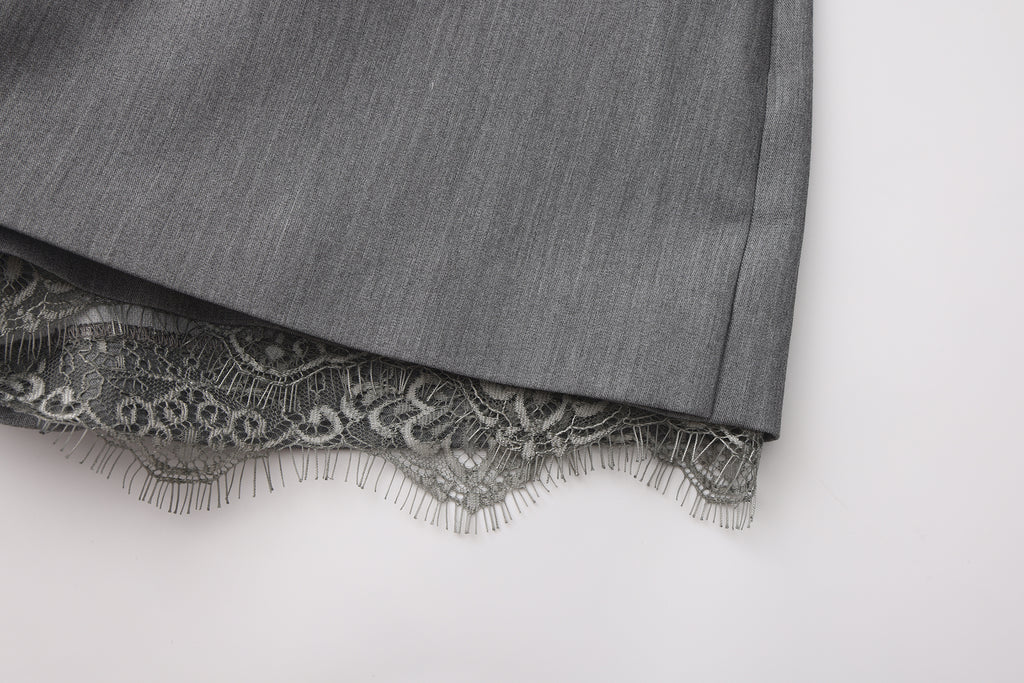 Grey A-line Lace Short Skirt