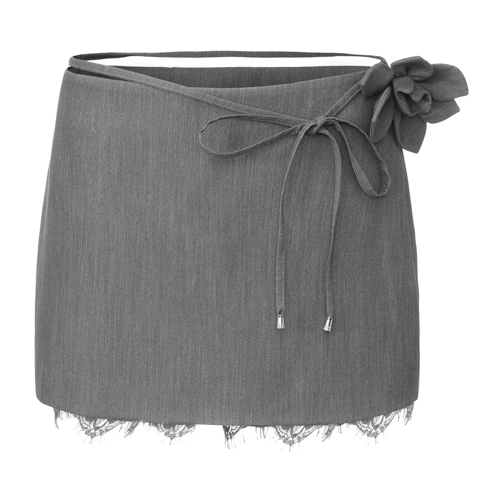 Grey A-line Lace Short Skirt