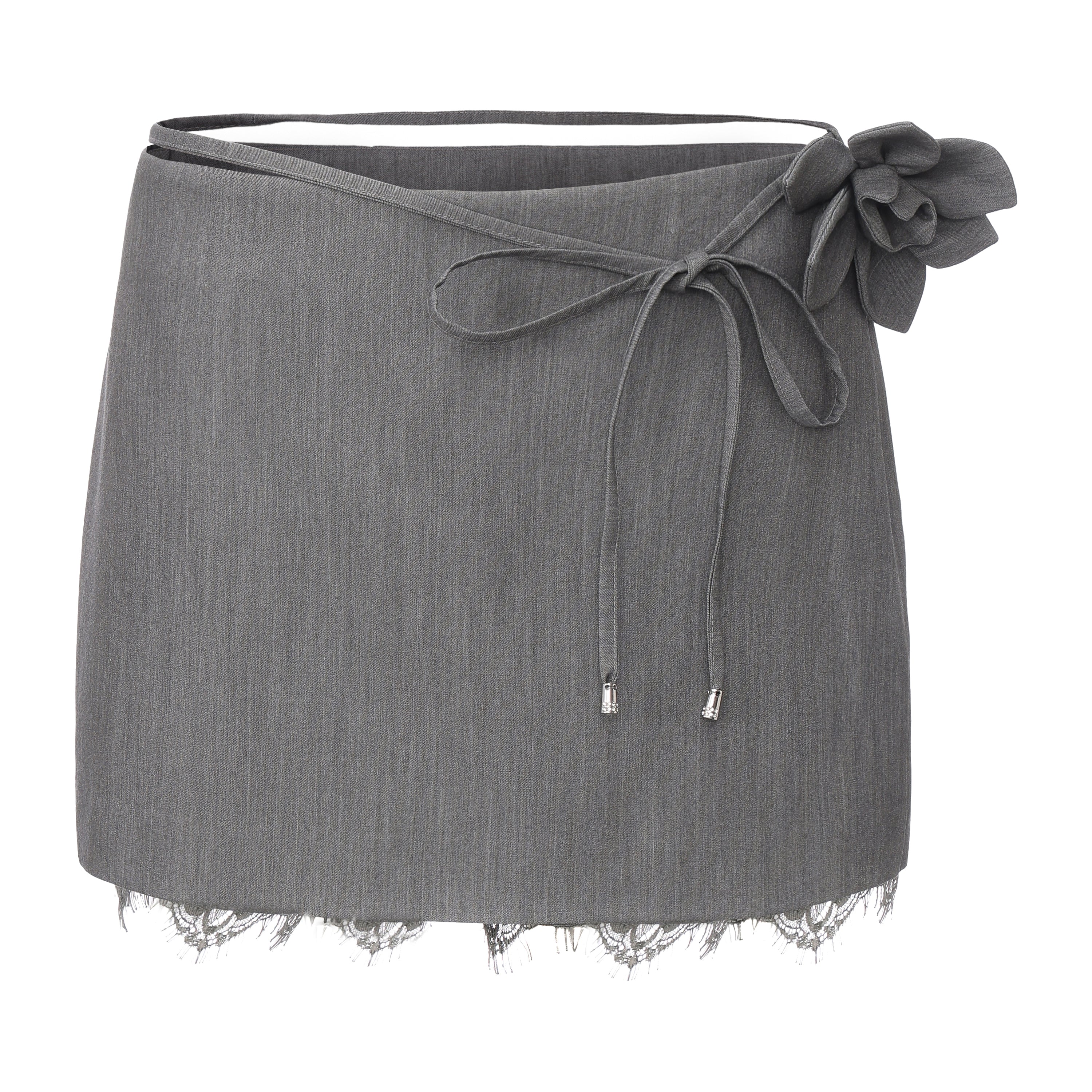 Grey A-line Lace Short Skirt