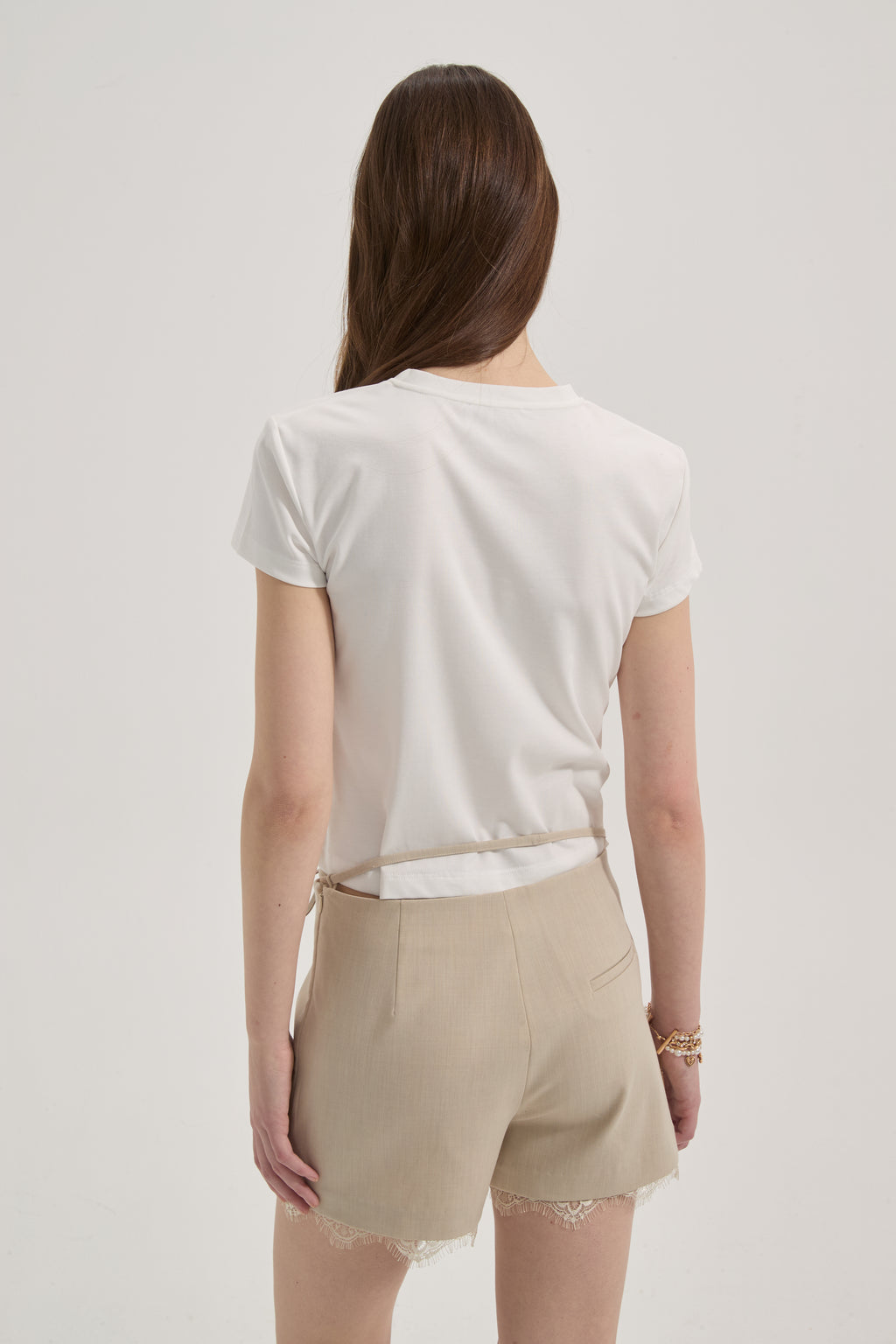 Beige A-line Lace Floral Short Skirt