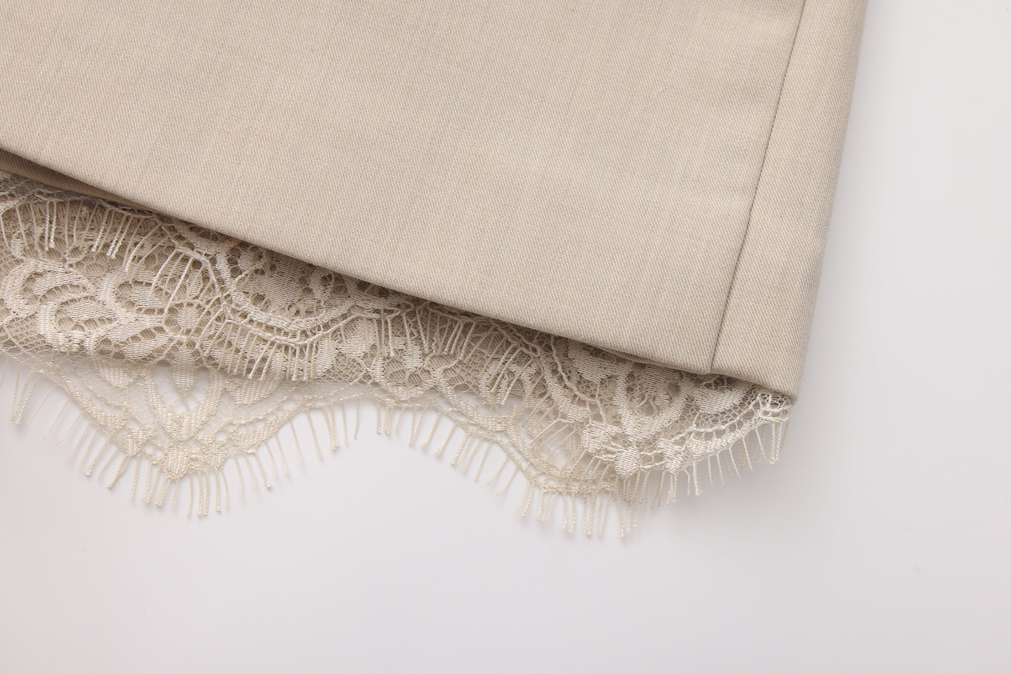 Beige A-line Lace Floral Short Skirt