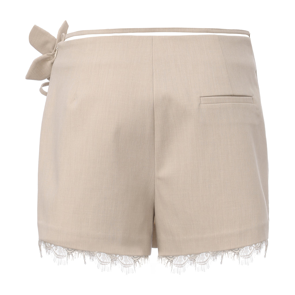 Beige A-line Lace Floral Short Skirt