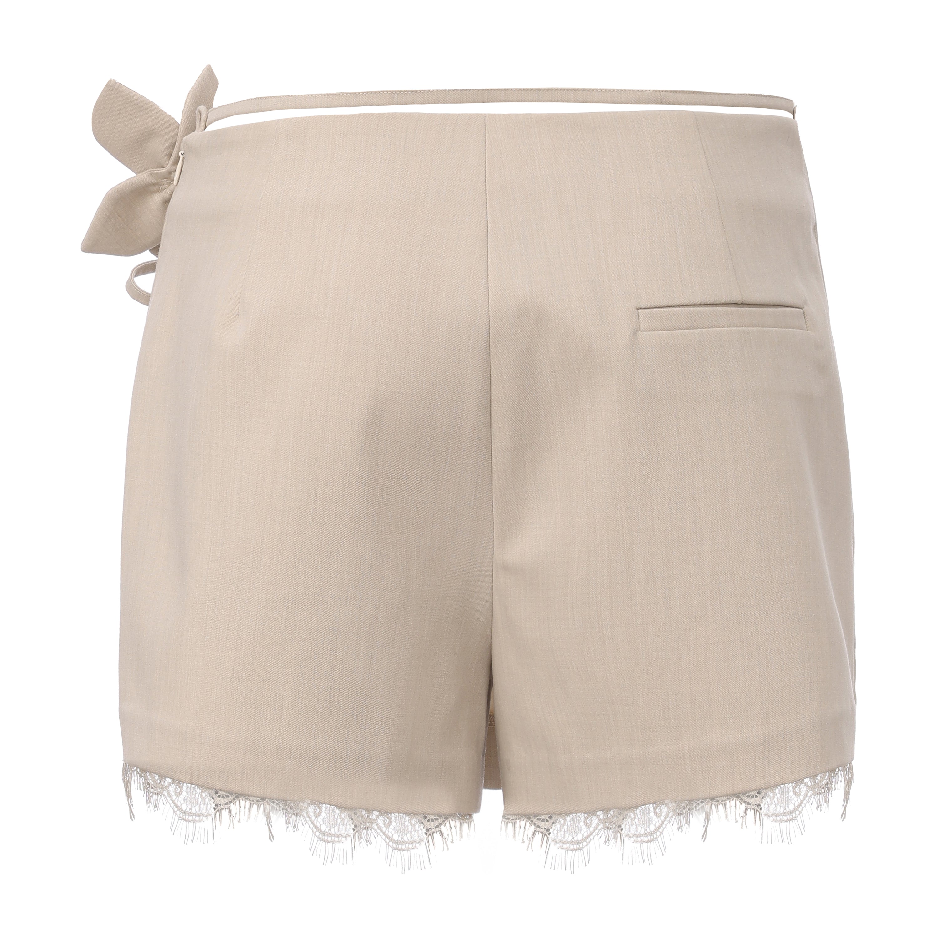 Beige A-line Lace Floral Short Skirt