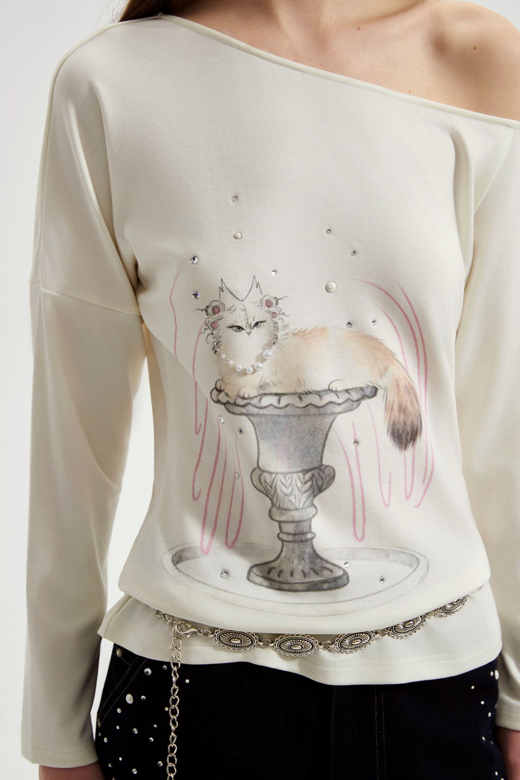 White Kitten Print T-Shirt