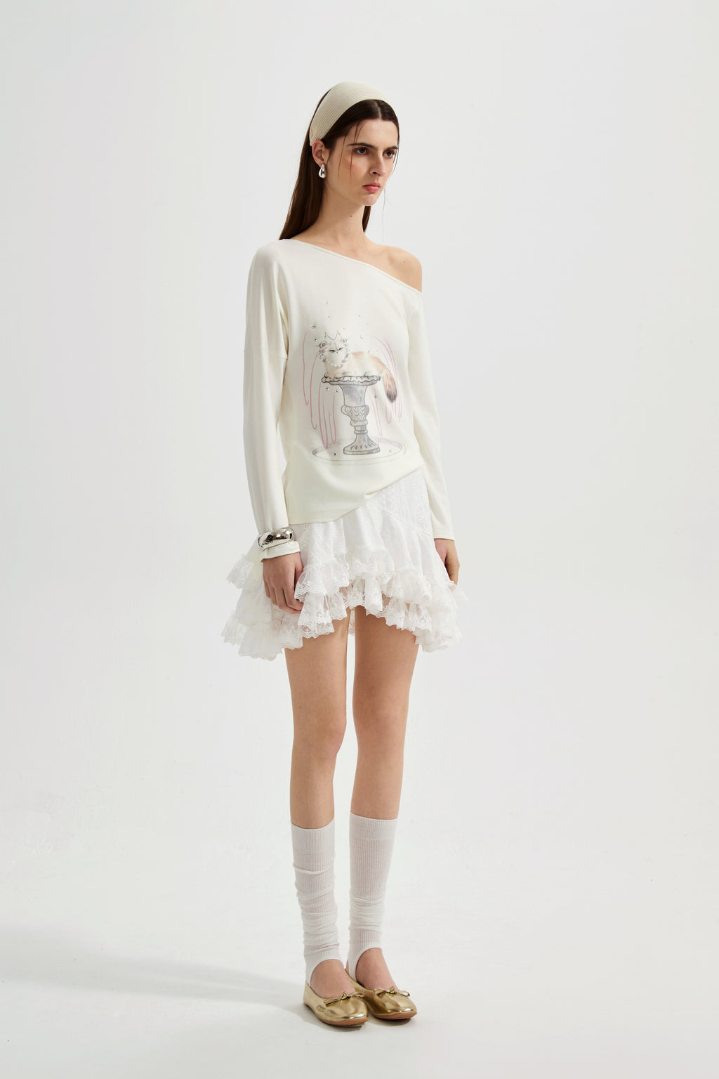 White Kitten Print T-Shirt