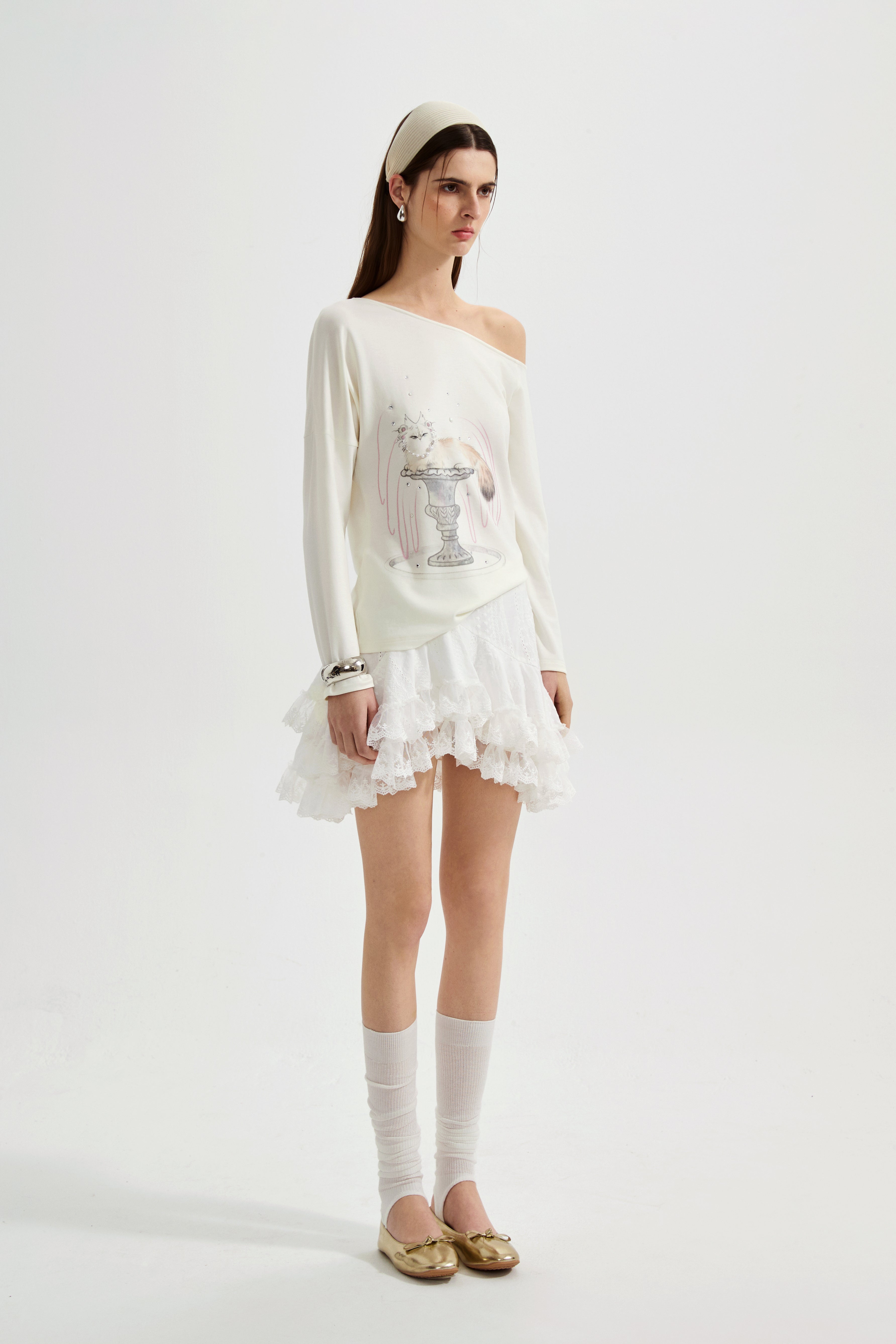 White Kitten Print T-Shirt