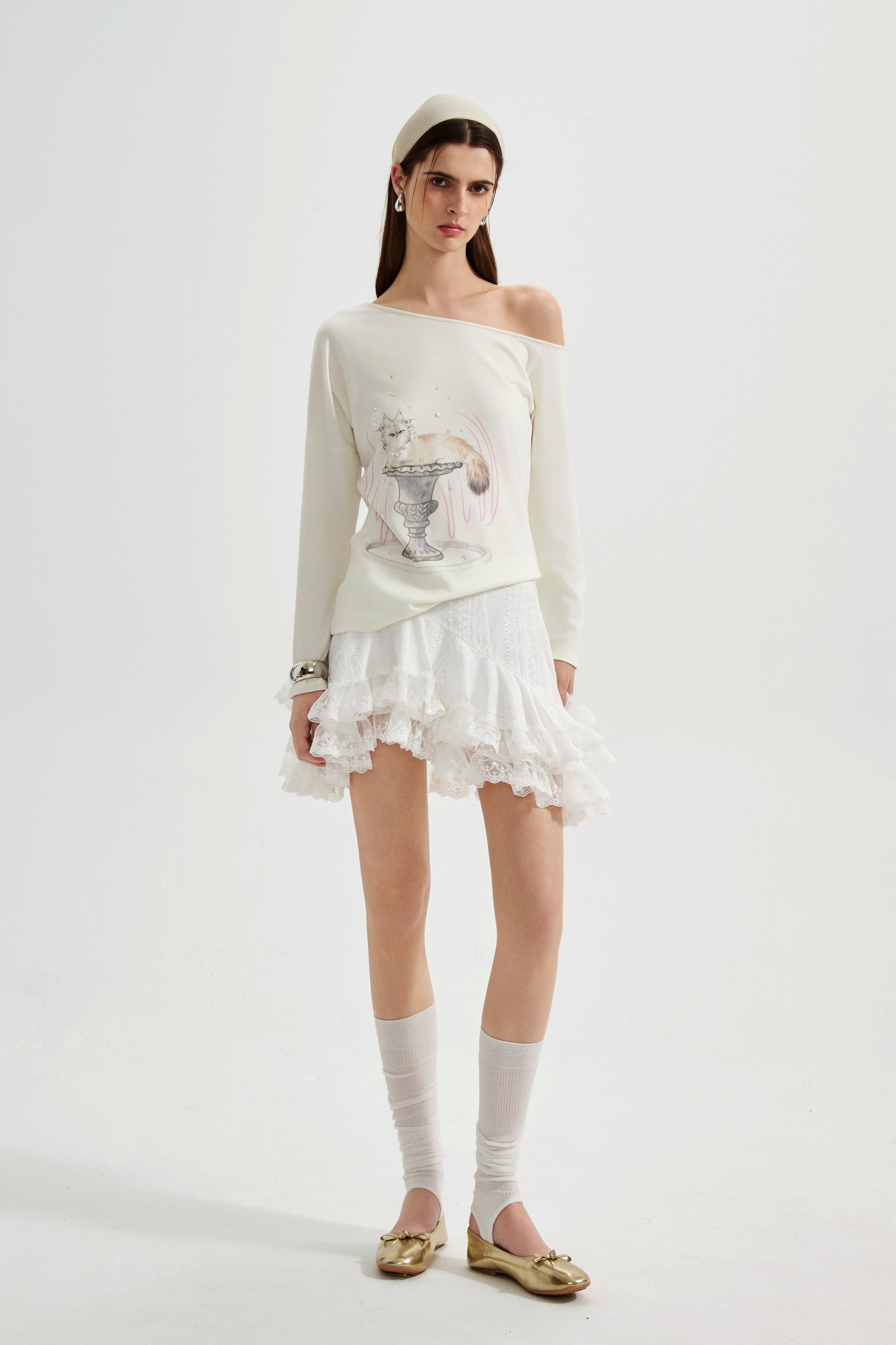 White Kitten Print T-Shirt