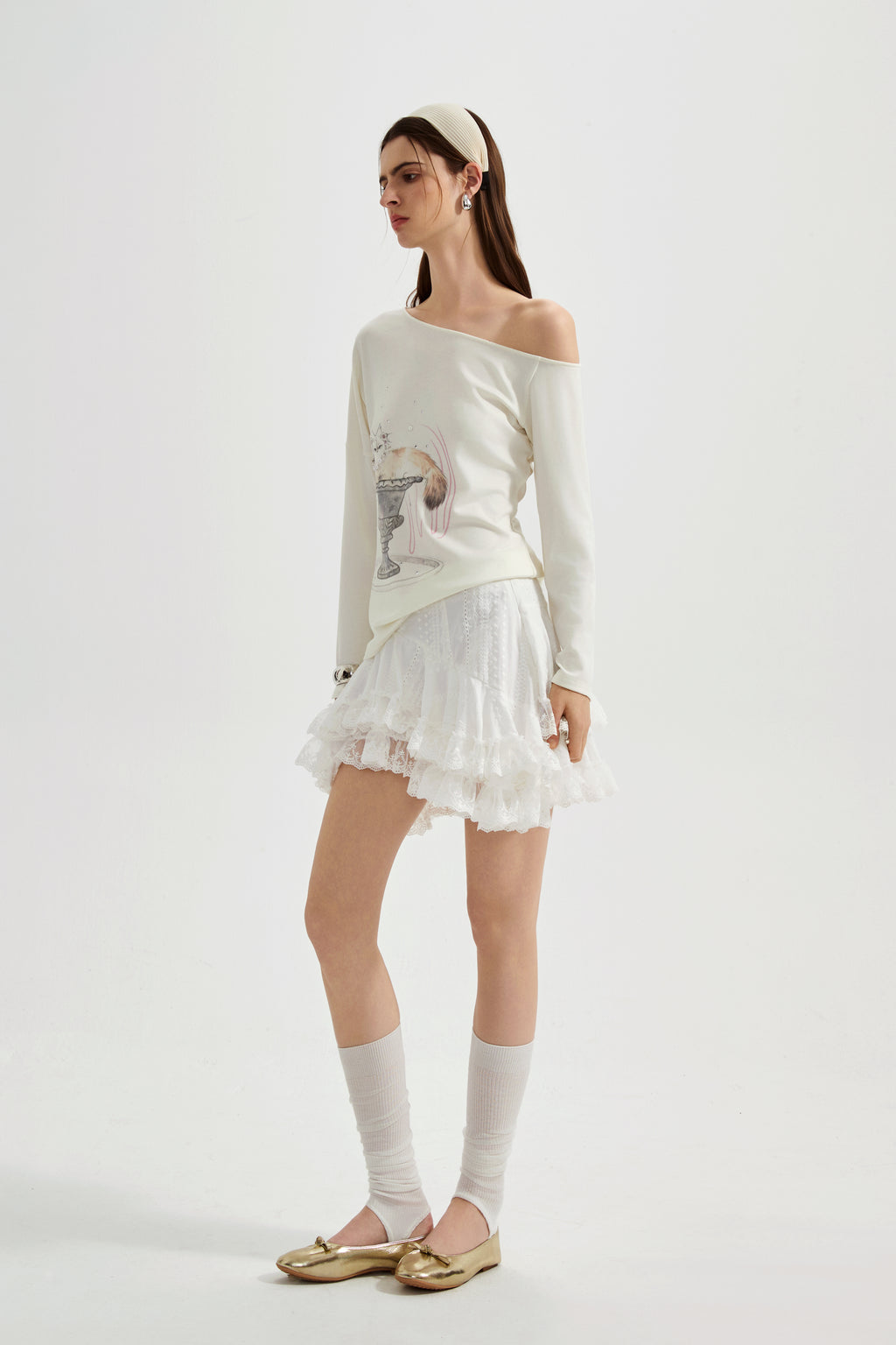 White Kitten Print T-Shirt