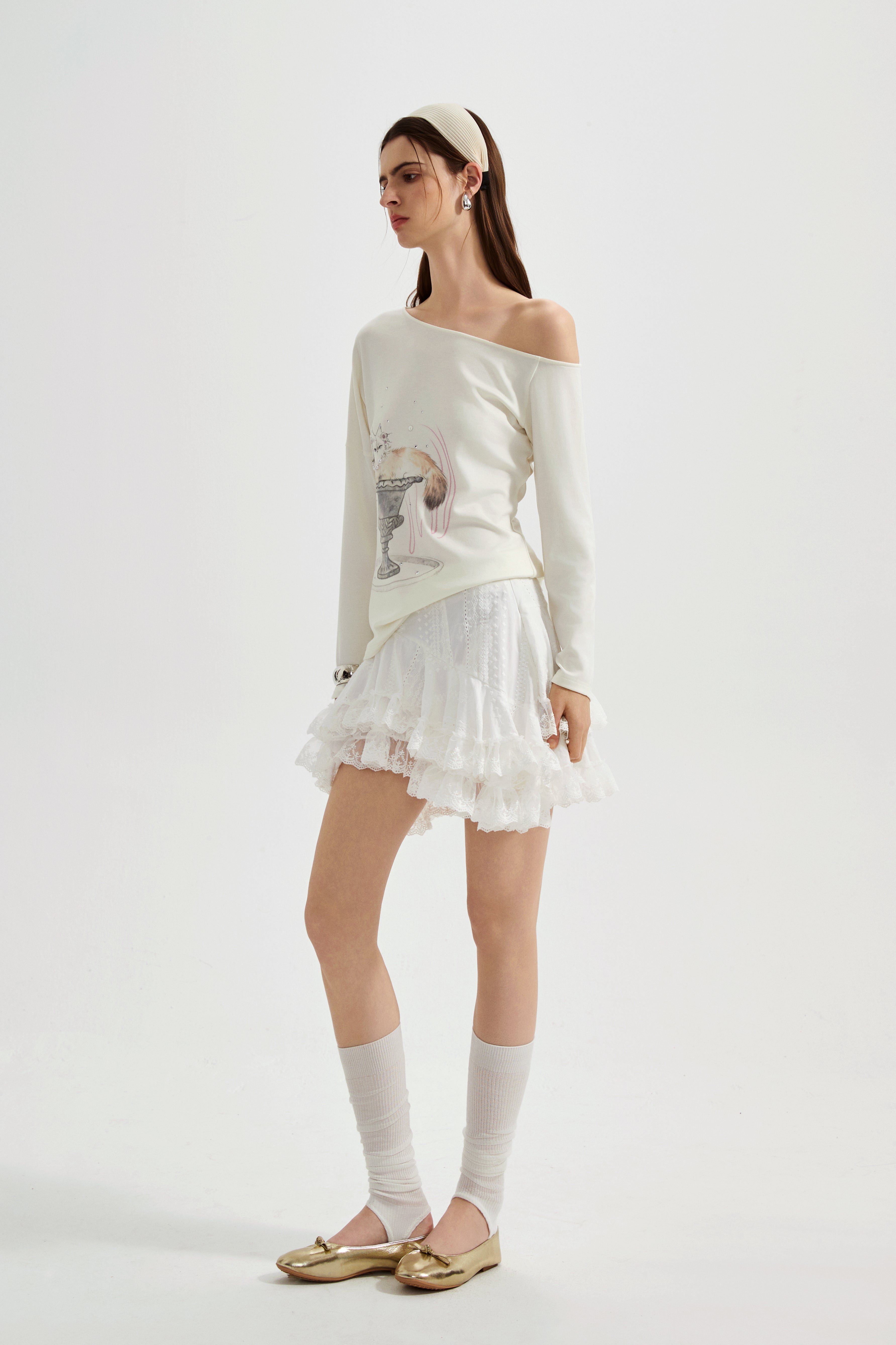 White Kitten Print T-Shirt