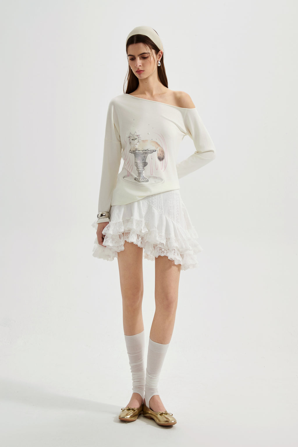 White Kitten Print T-Shirt