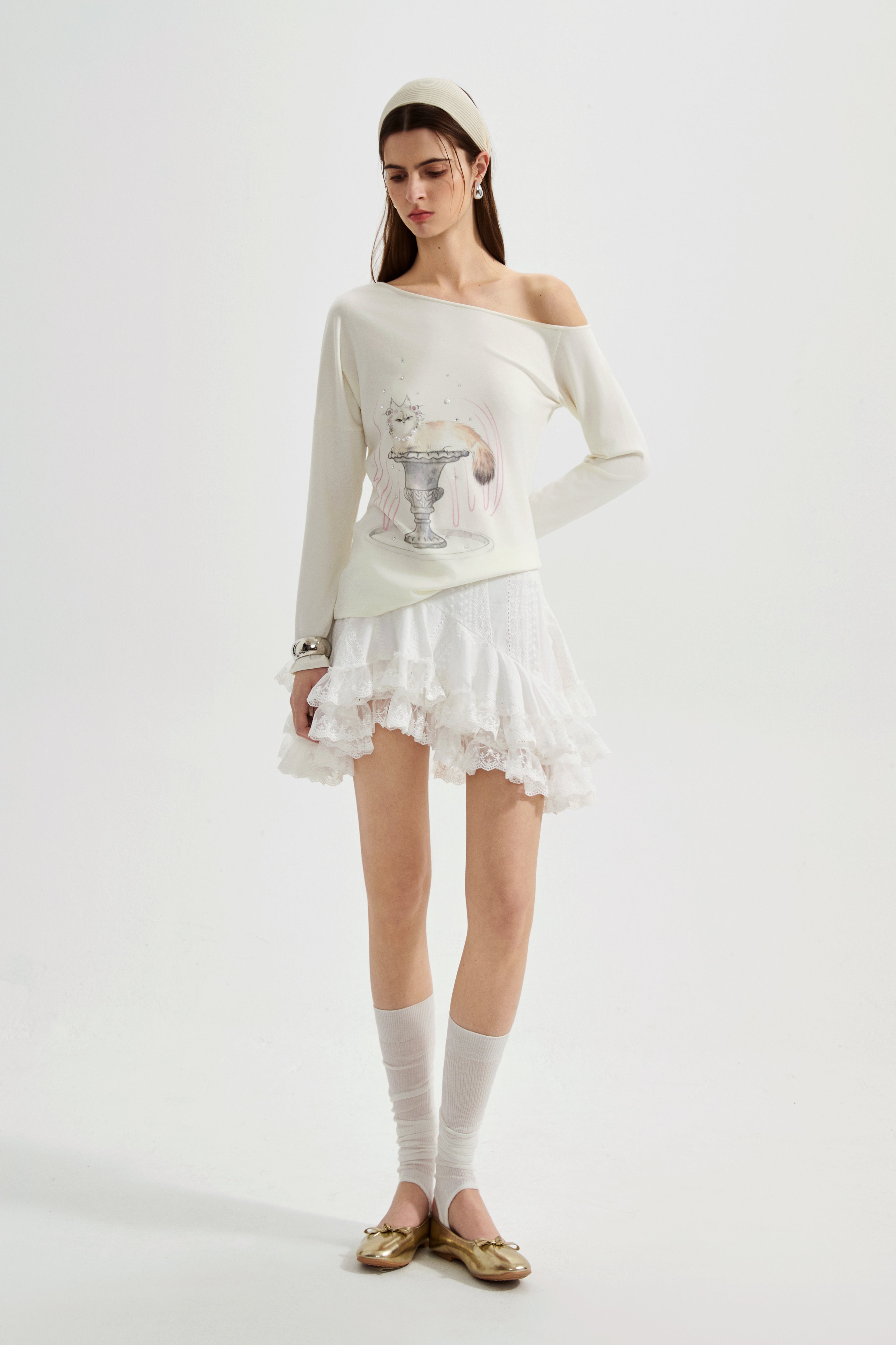 White Kitten Print T-Shirt