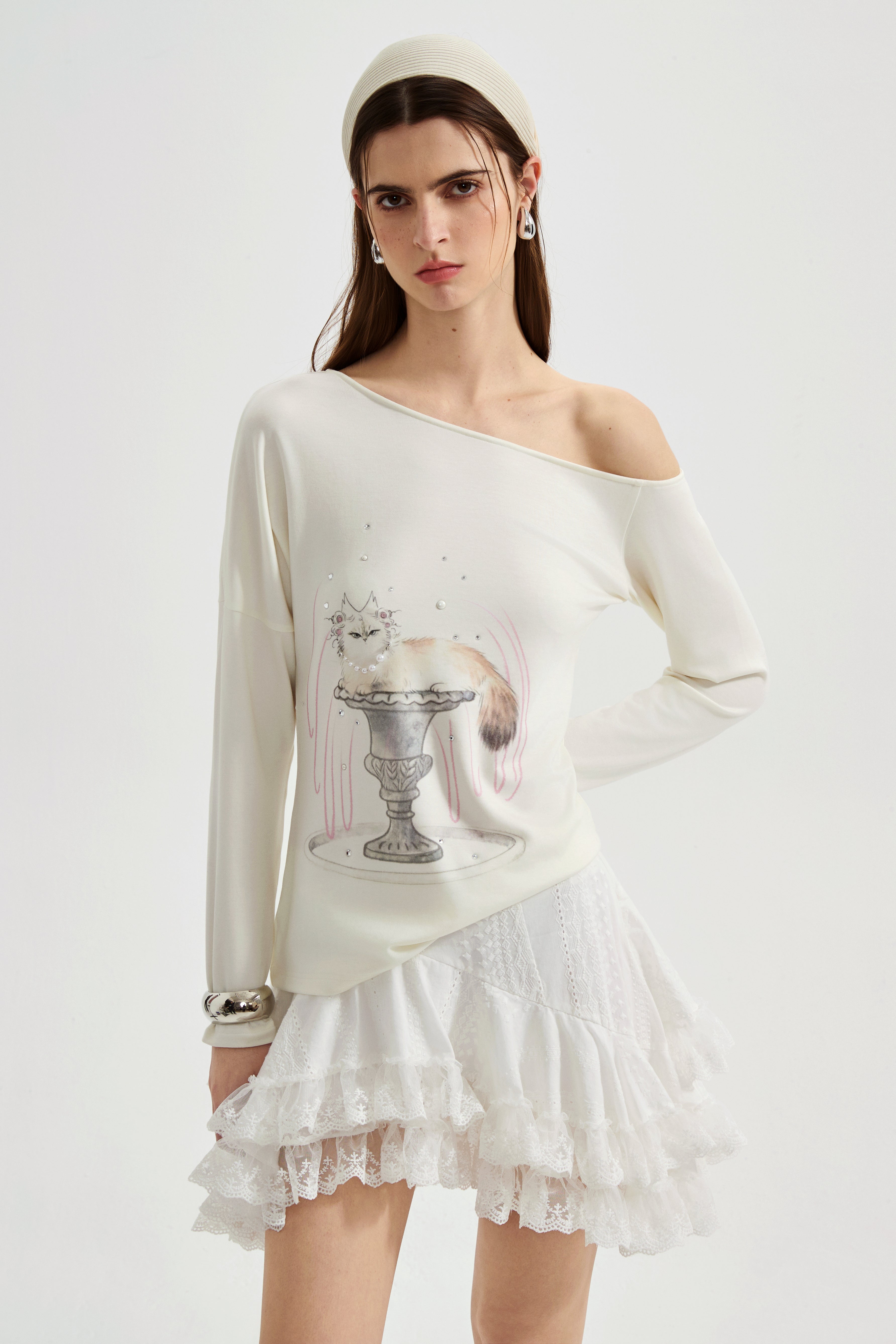 White Kitten Print T-Shirt