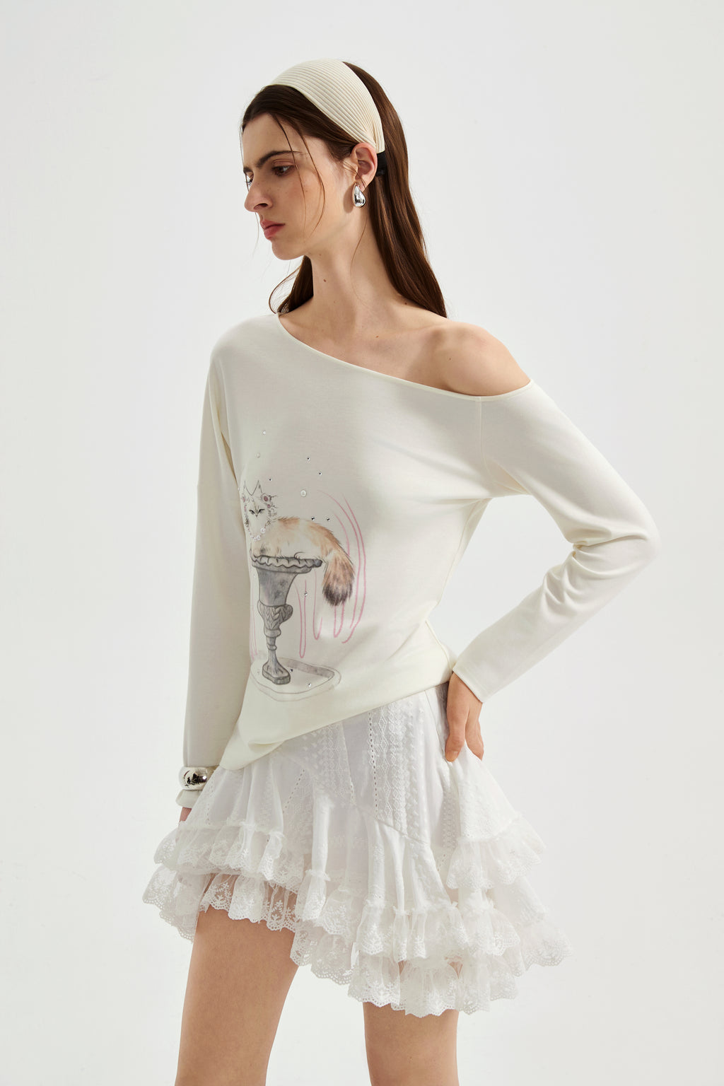 White Kitten Print T-Shirt