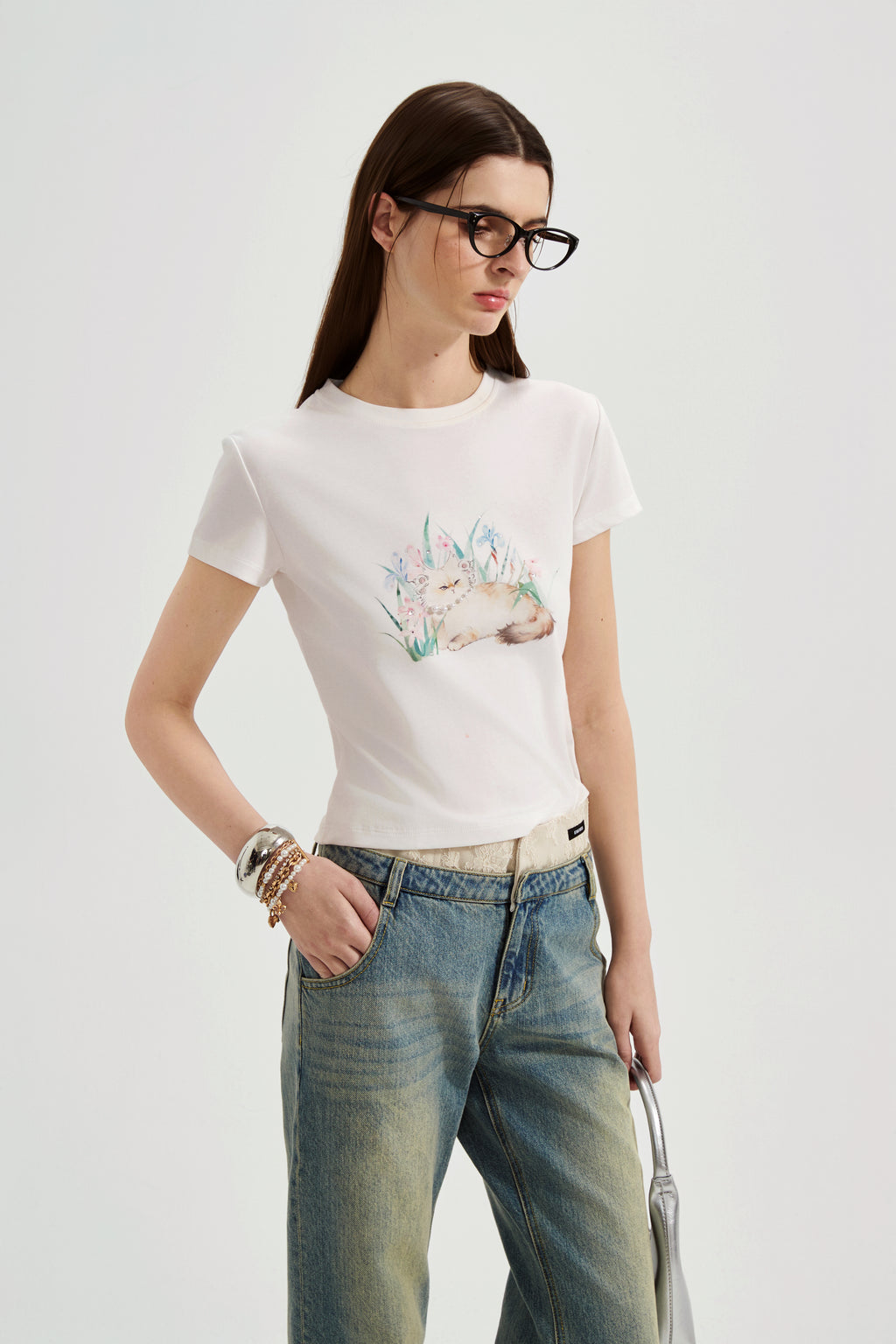 White Cat Short Sleeved Tee