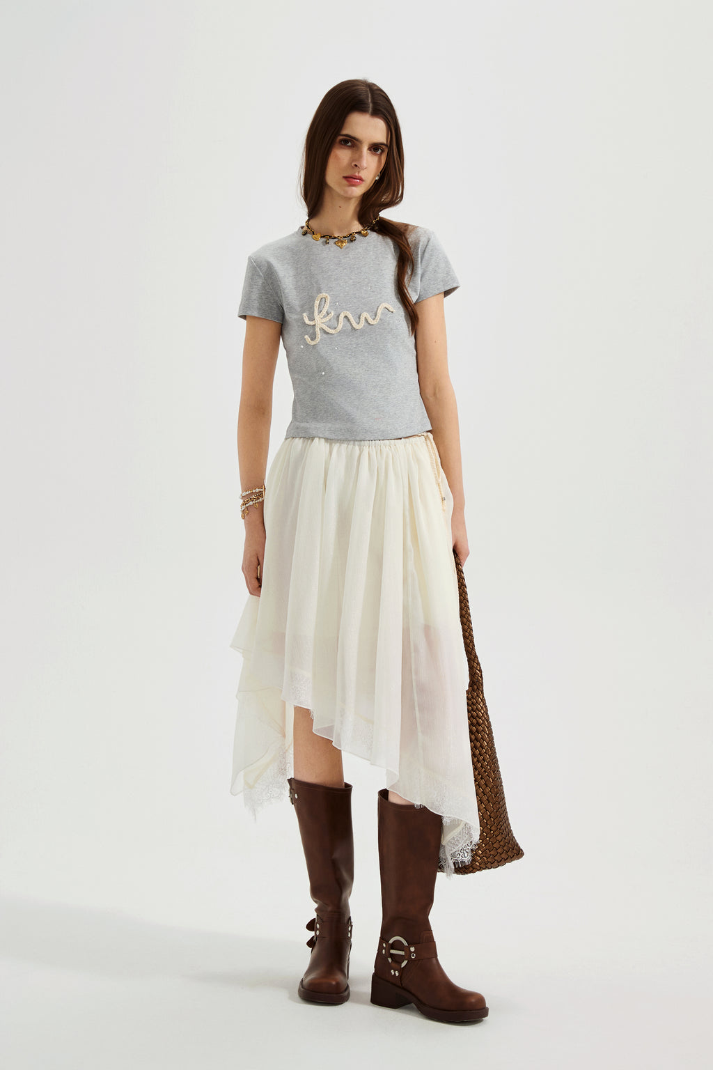 Grey Text Short Sleeved Tee