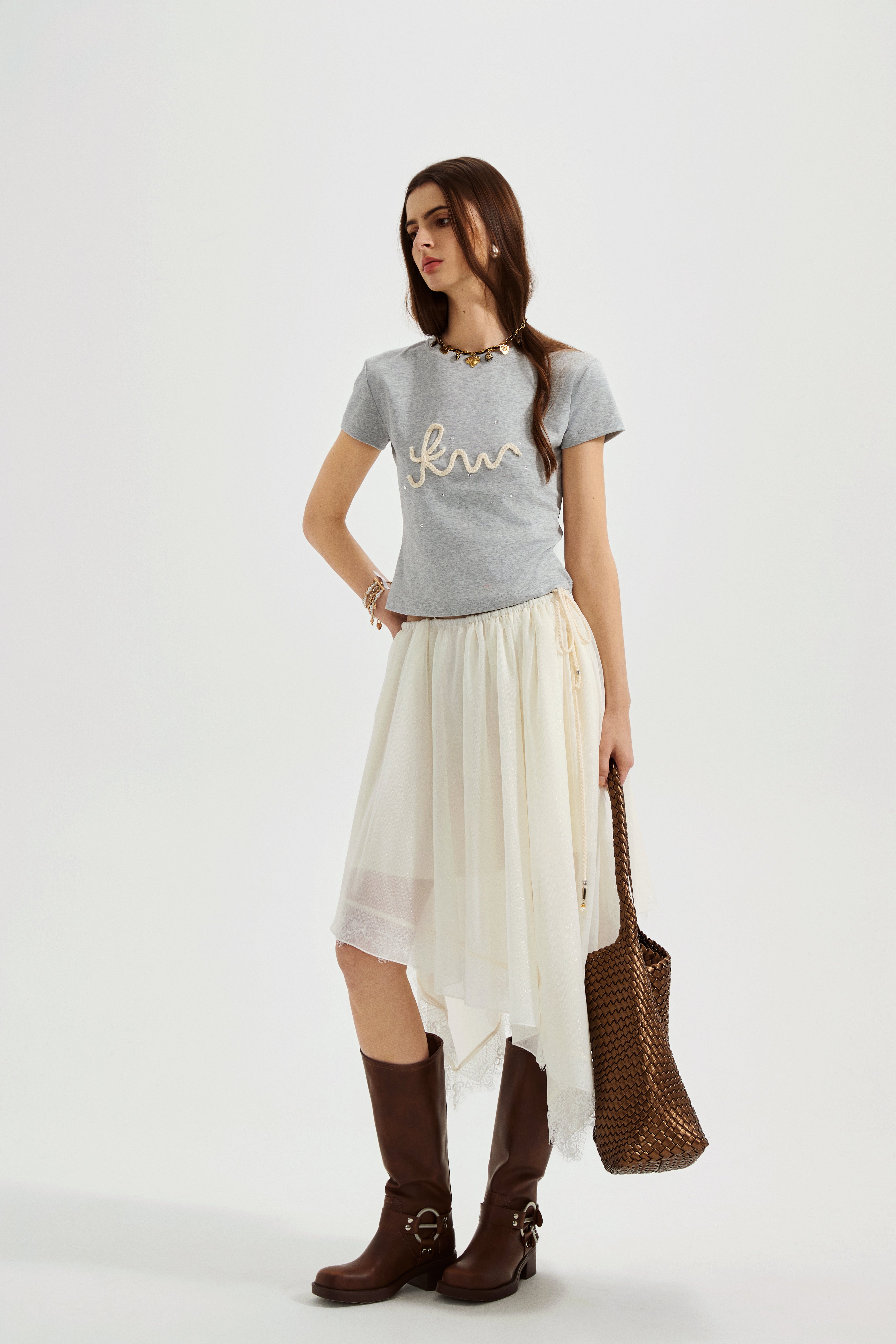 Grey Text Short Sleeved Tee