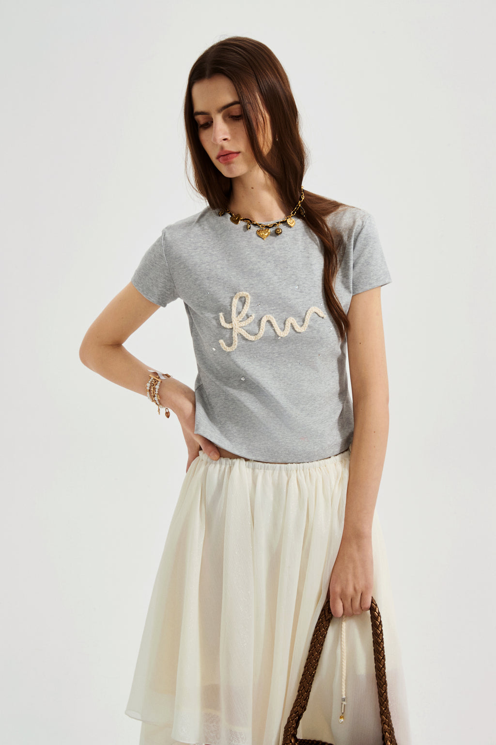 Grey Text Short Sleeved Tee