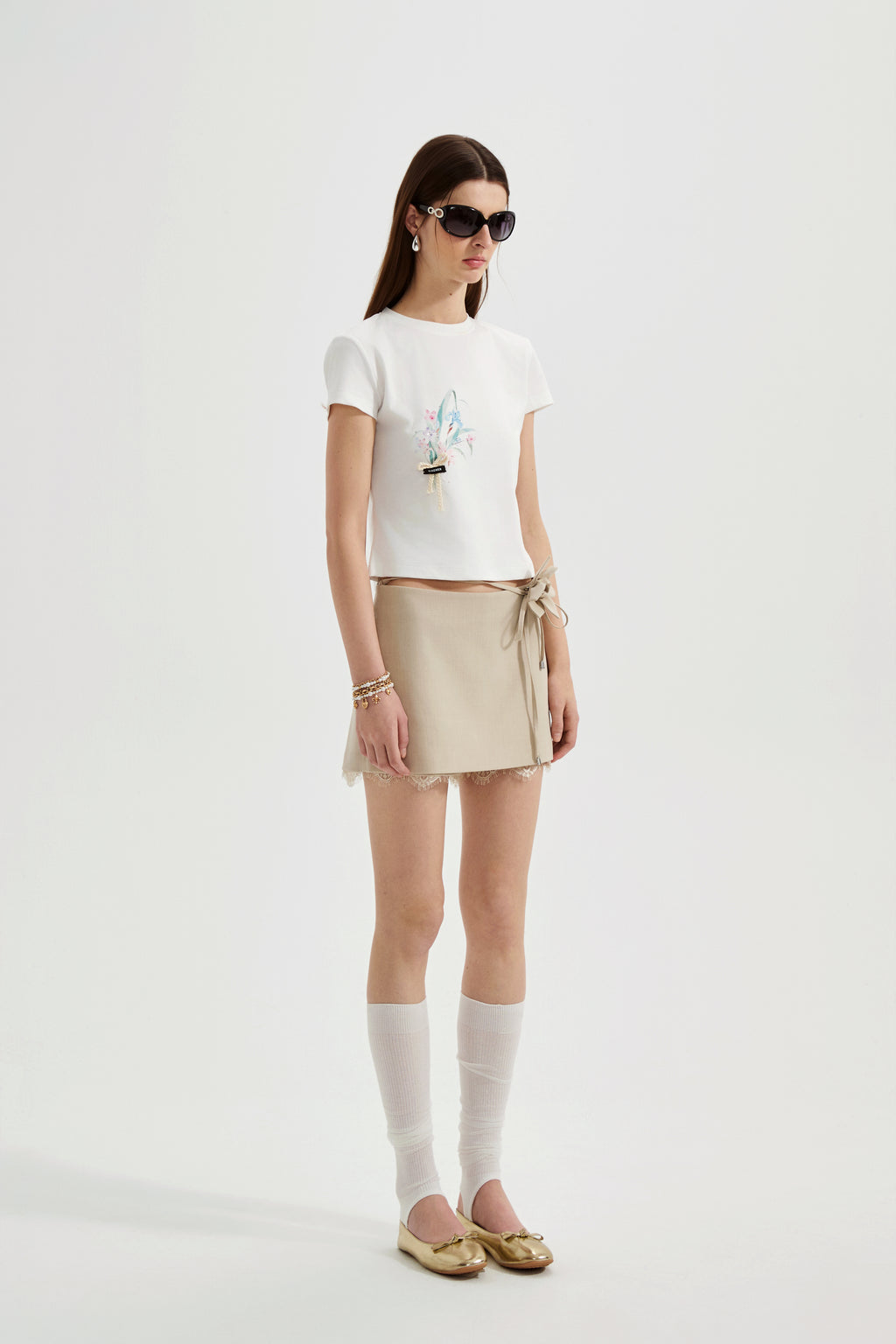 White Floral Gradient Short-Sleeved Tee