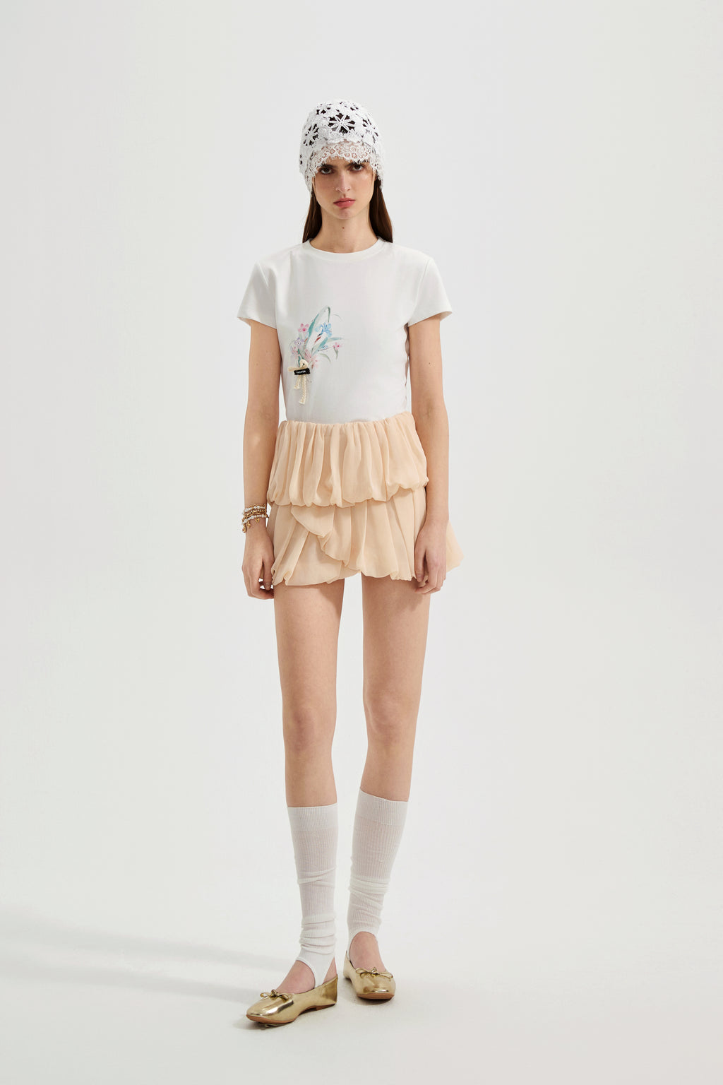 White Floral Gradient Short-Sleeved Tee