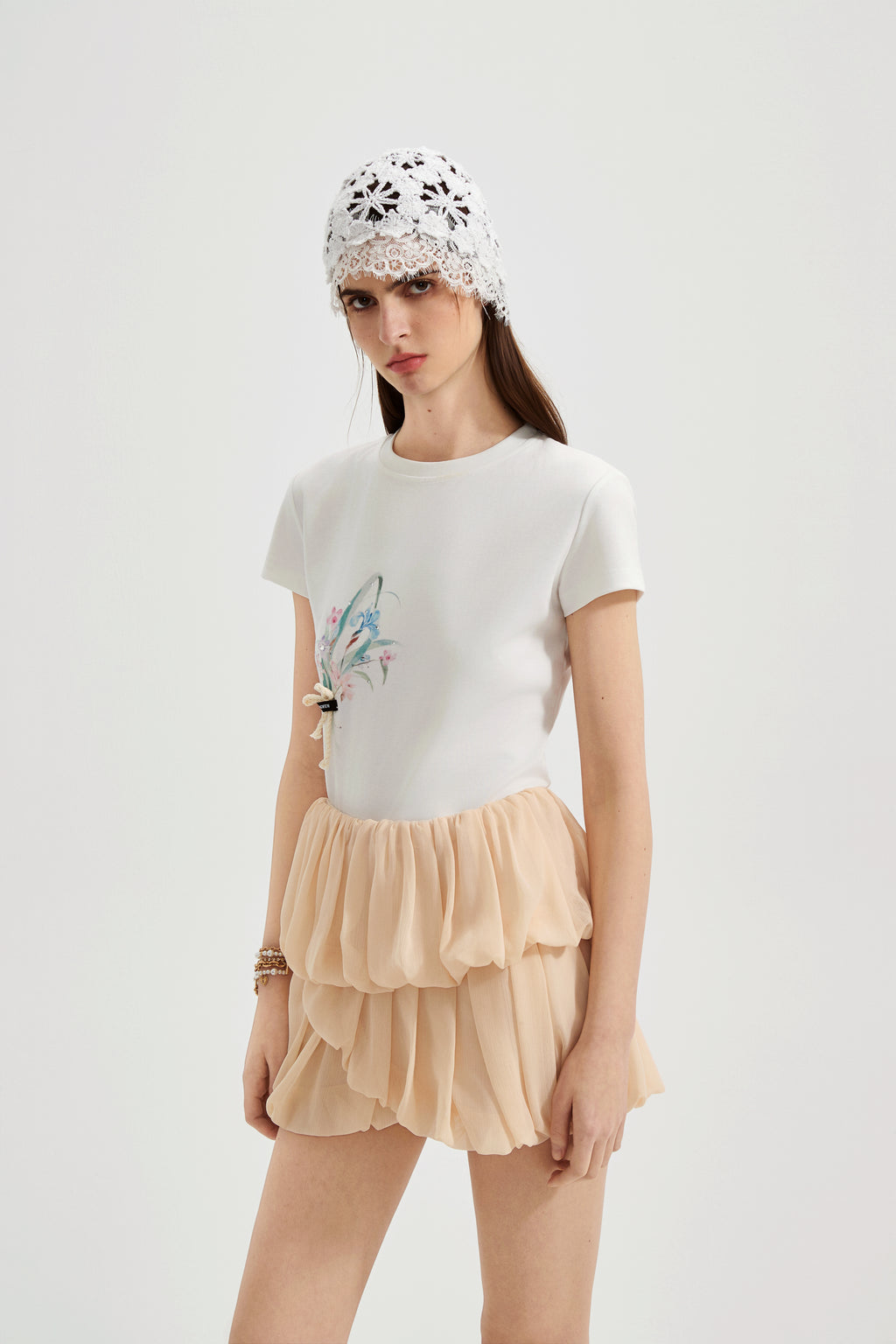 White Floral Gradient Short-Sleeved Tee