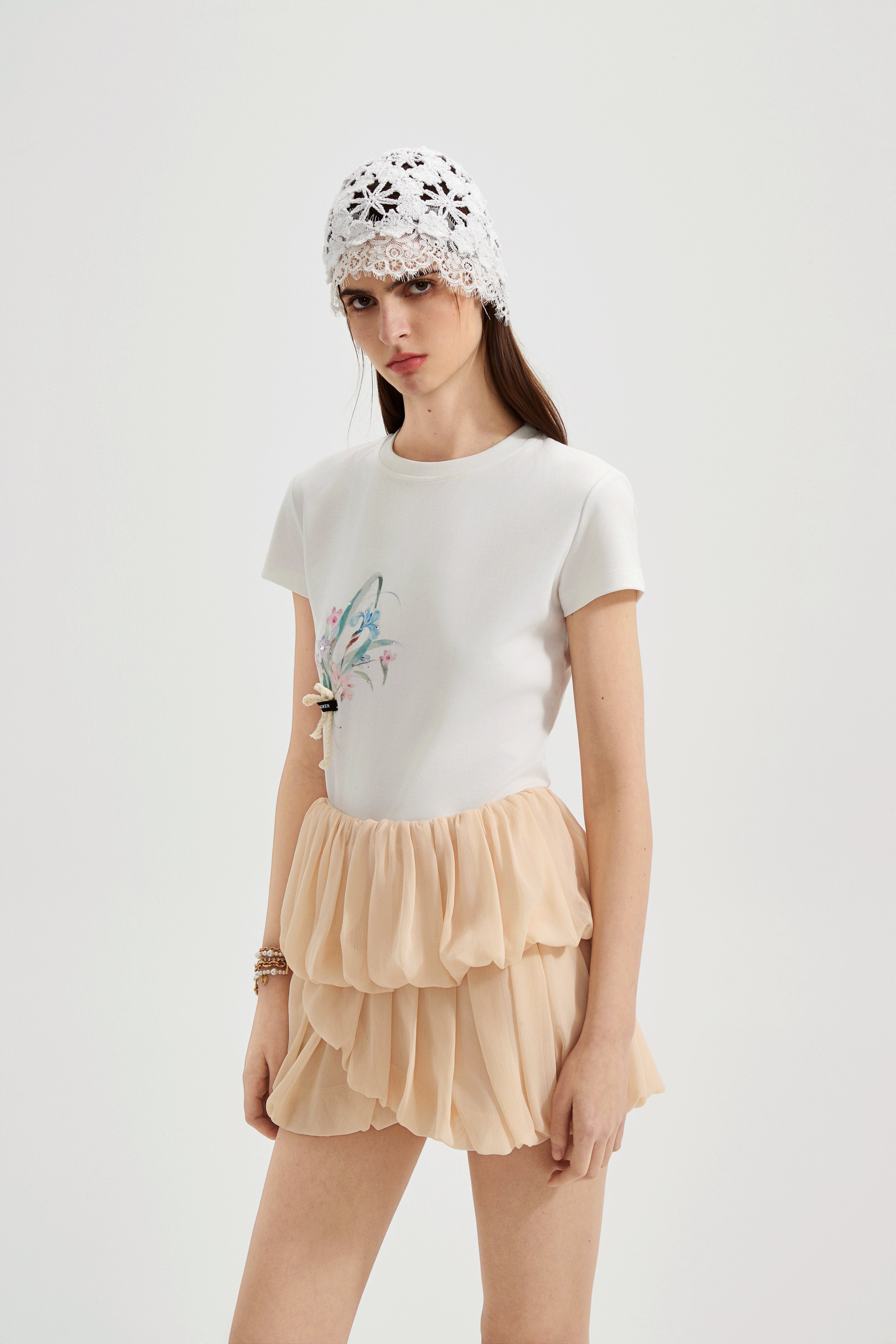 White Floral Gradient Short-Sleeved Tee