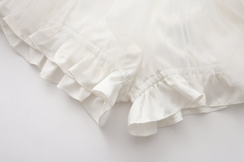 White Lace-up Floral Short Skirt