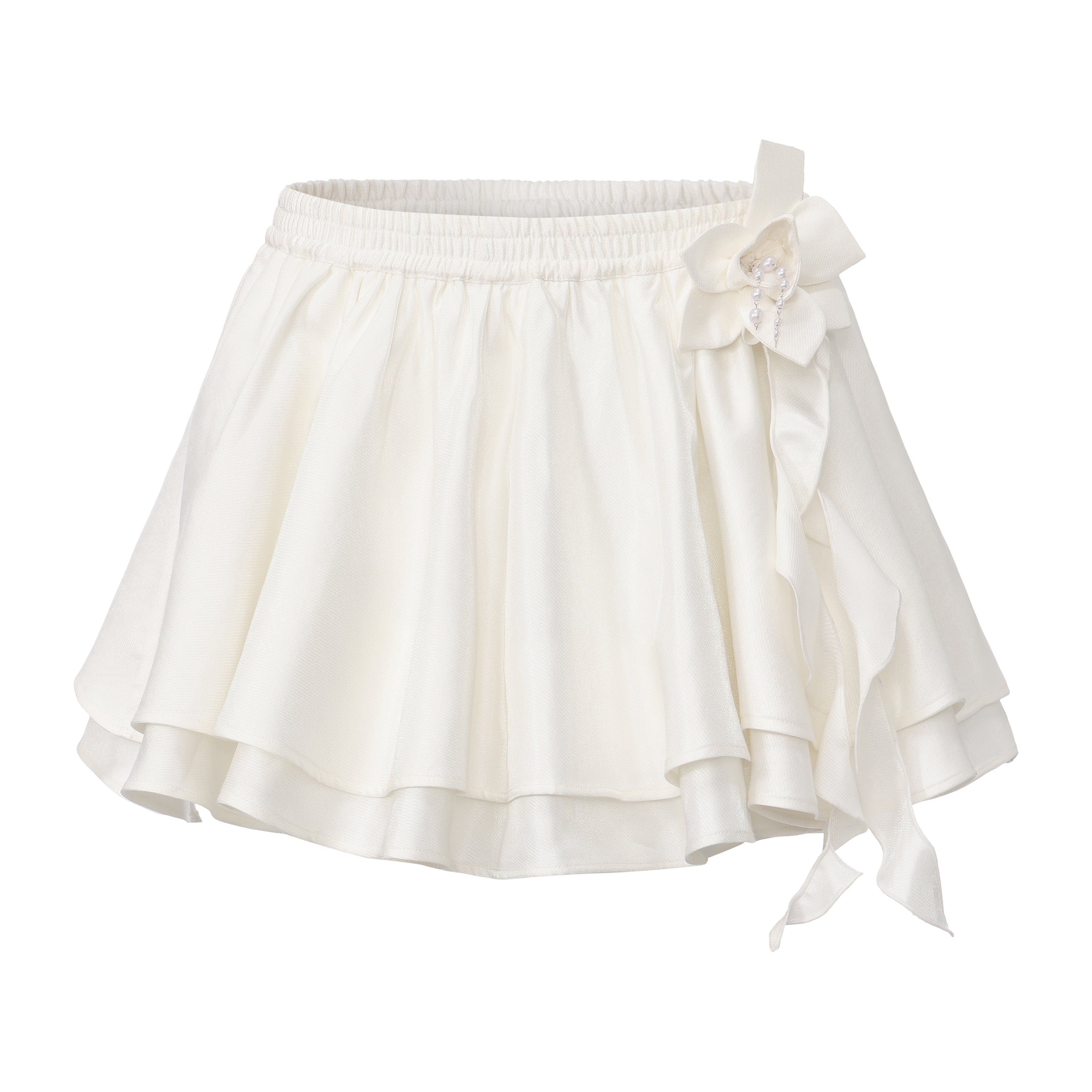White Lace-up Floral Short Skirt