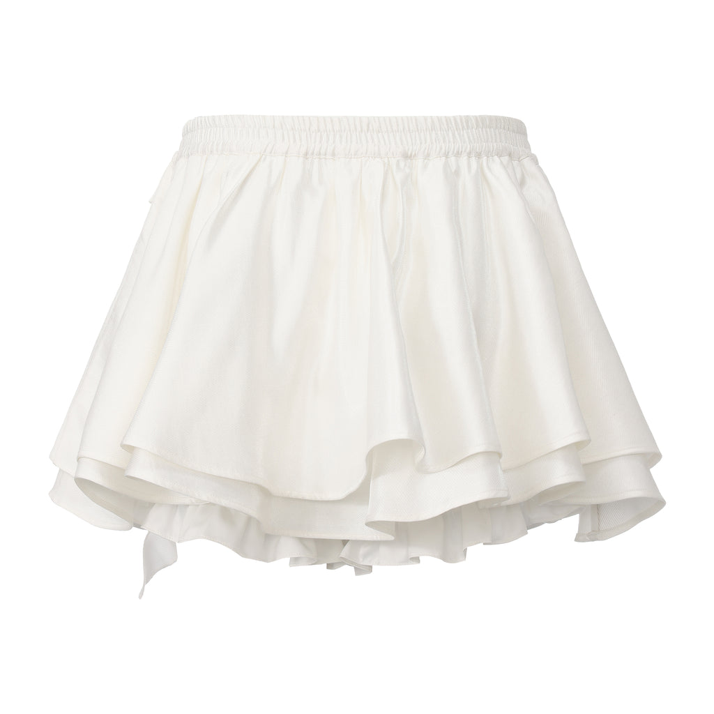 White Lace-up Floral Short Skirt