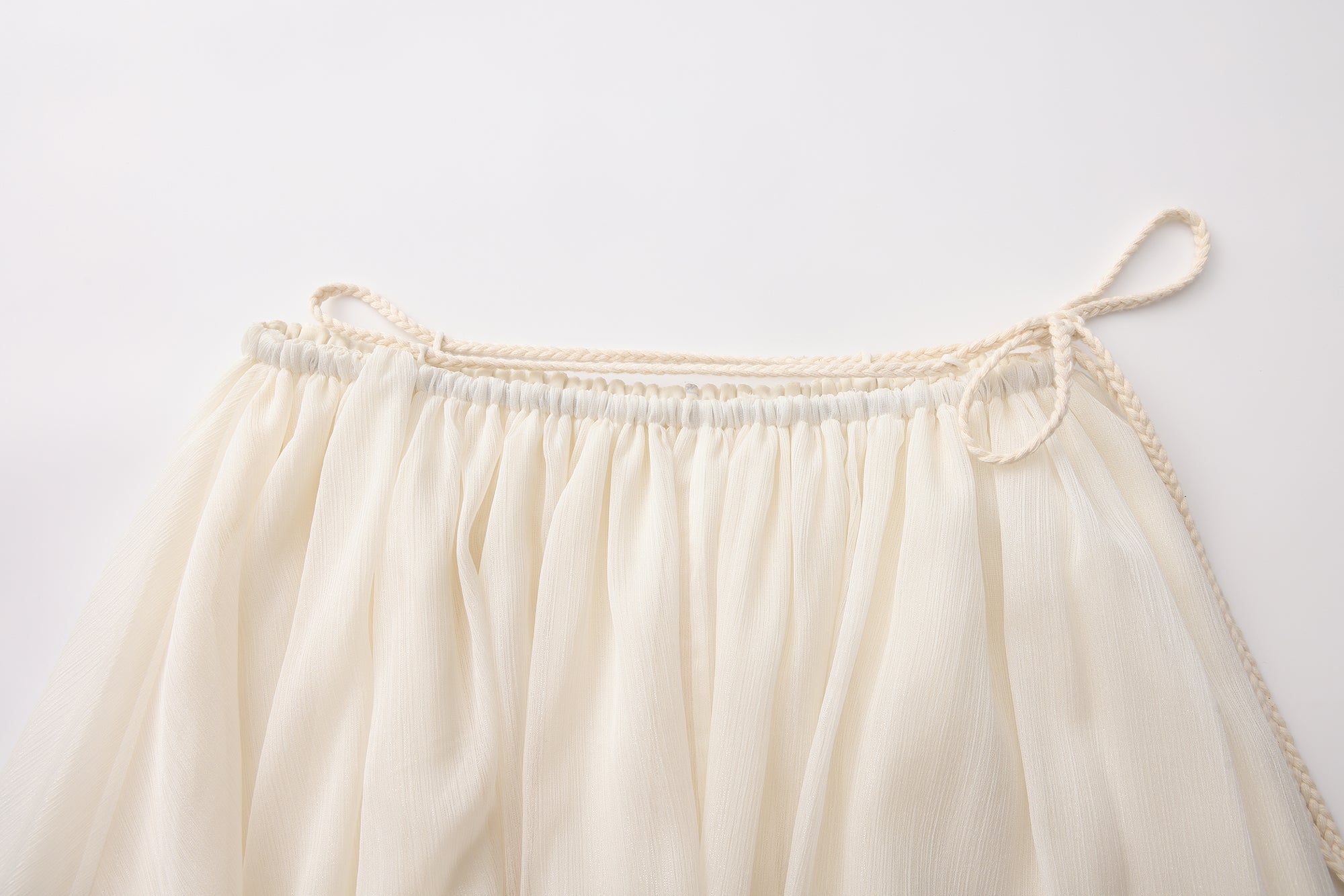 White Lace-up Beaded Mesh Long Skirt