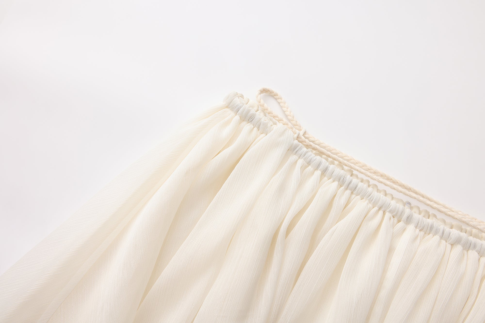 White Lace-up Beaded Mesh Long Skirt