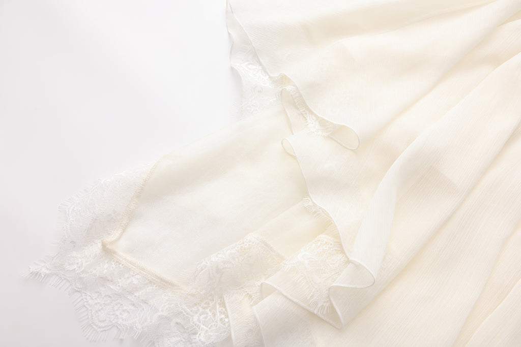 White Lace-up Beaded Mesh Long Skirt