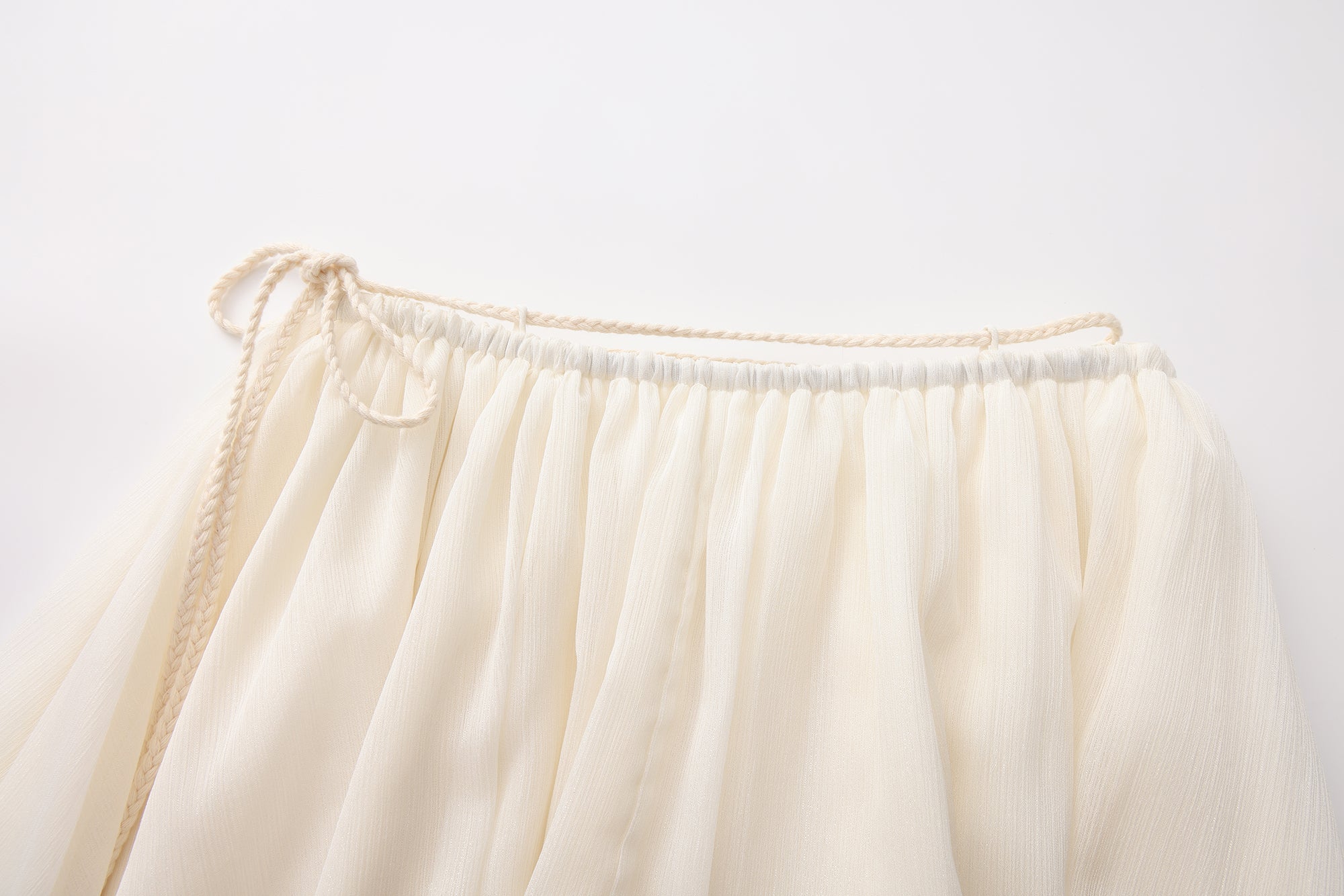 White Lace-up Beaded Mesh Long Skirt