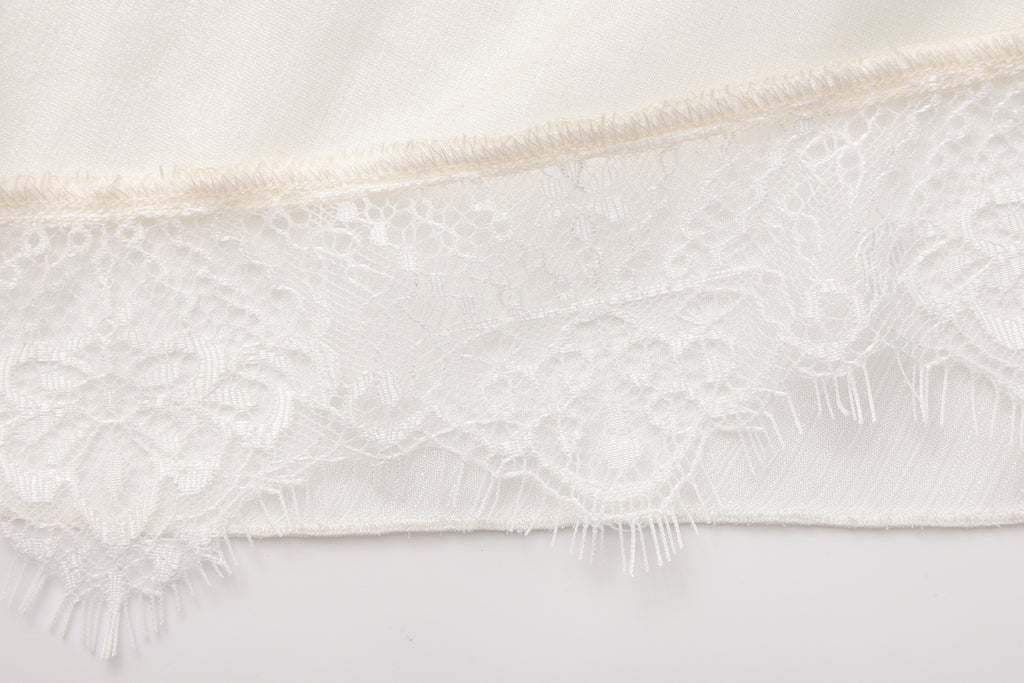 White Lace-up Beaded Mesh Long Skirt