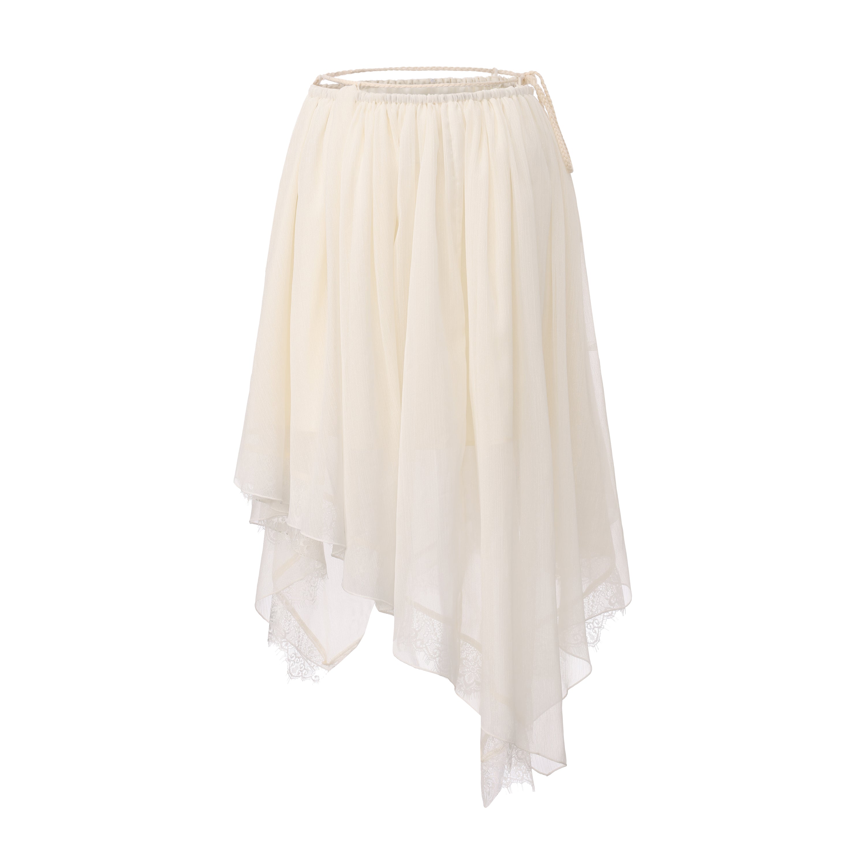 White Lace-up Beaded Mesh Long Skirt