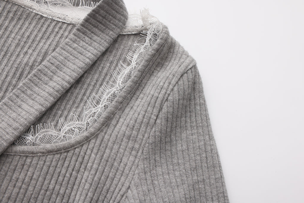 Grey Square-Neck Trimmed Top
