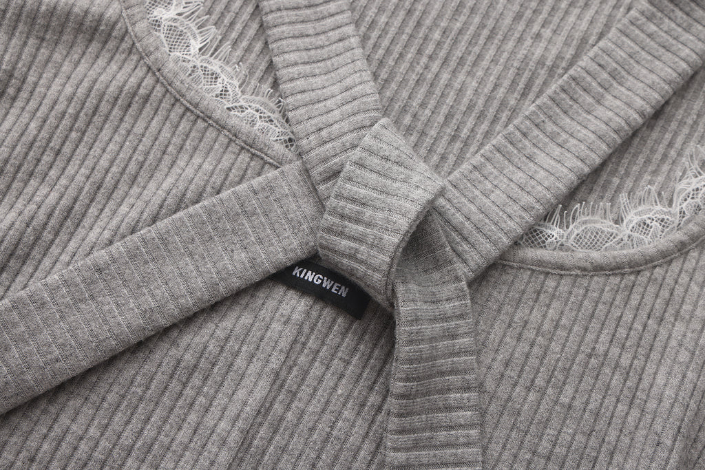 Grey Square-Neck Trimmed Top