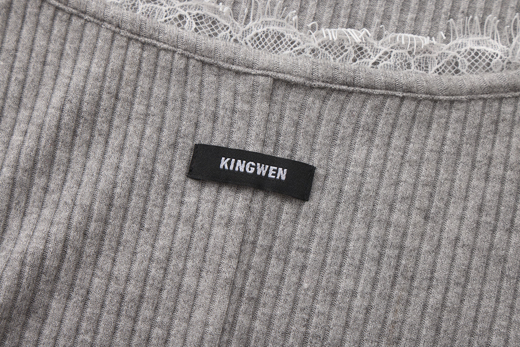 Grey Square-Neck Trimmed Top