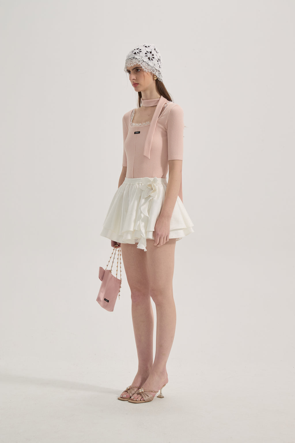 Pink Square-neck Trimmed Top