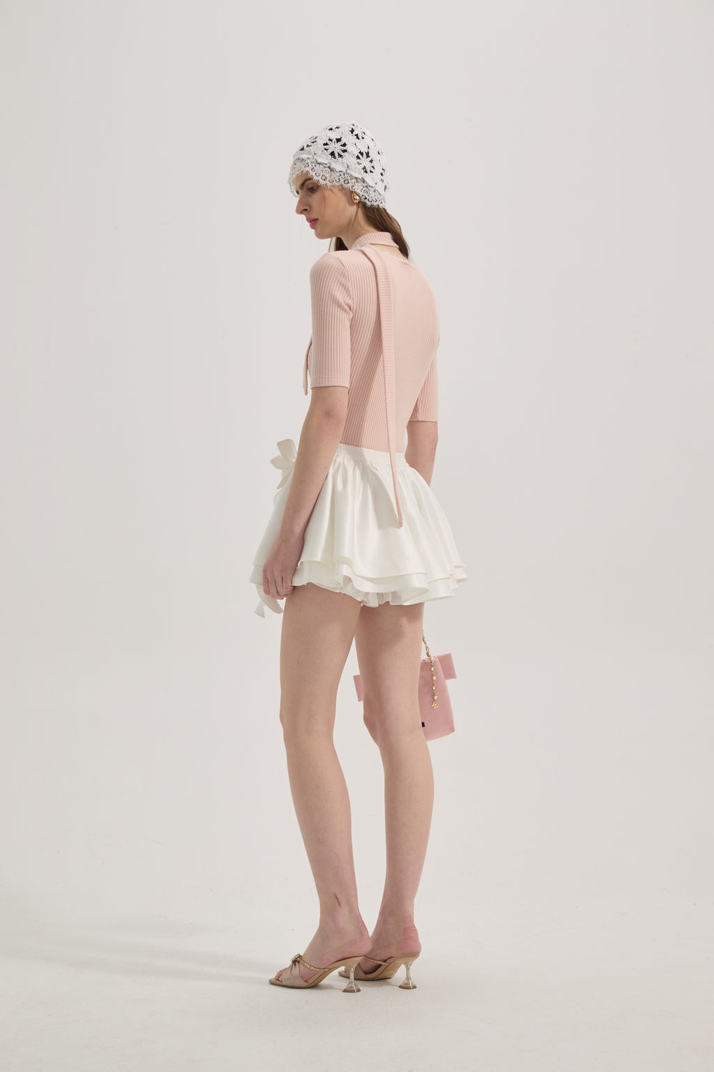 Pink Square-neck Trimmed Top
