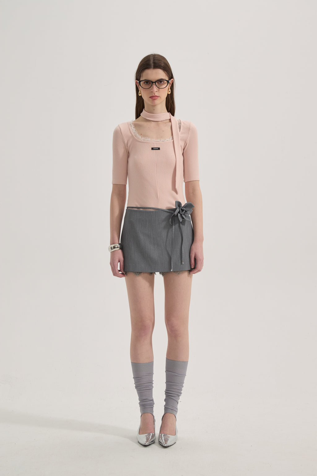 Pink Square-neck Trimmed Top