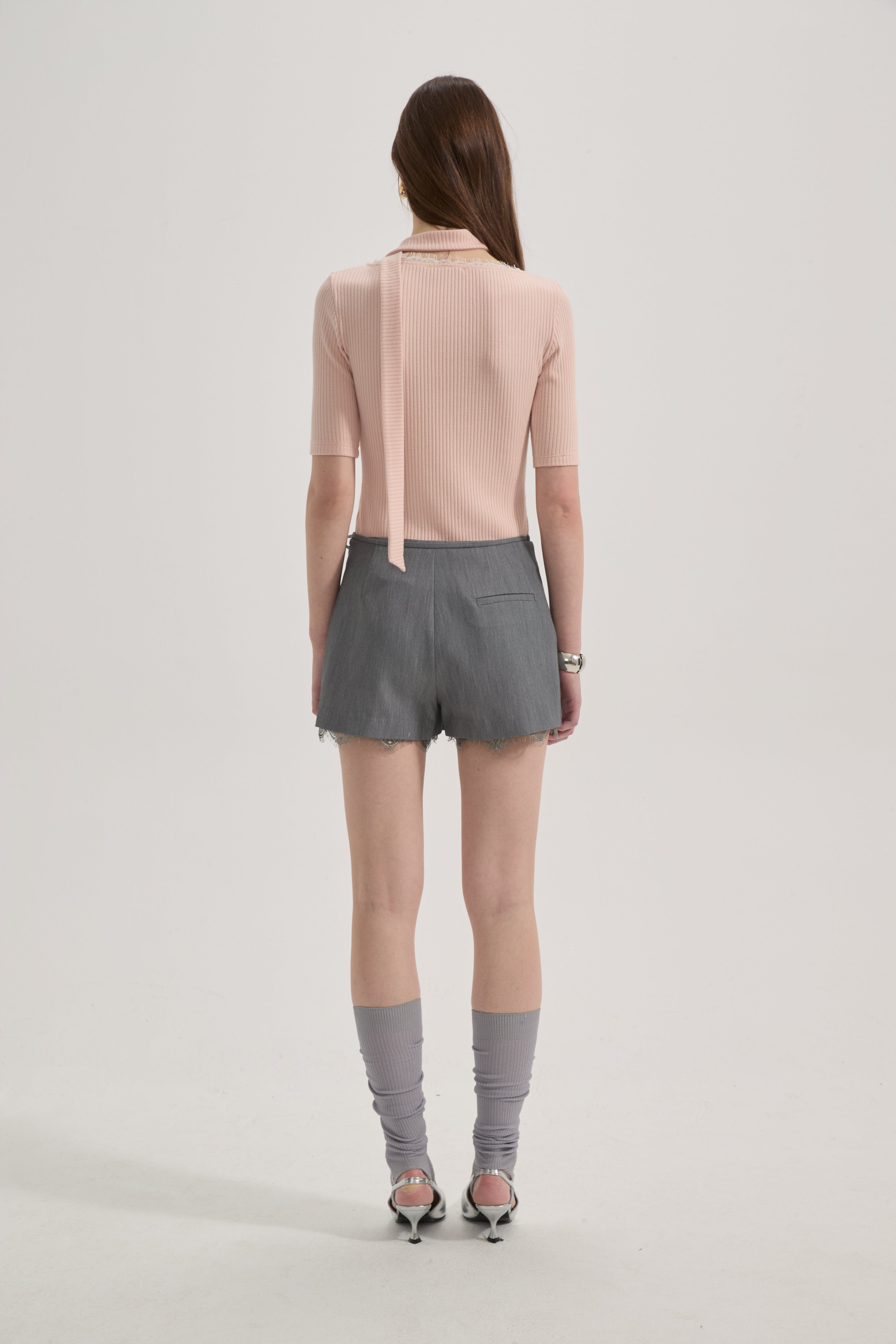 Pink Square-neck Trimmed Top
