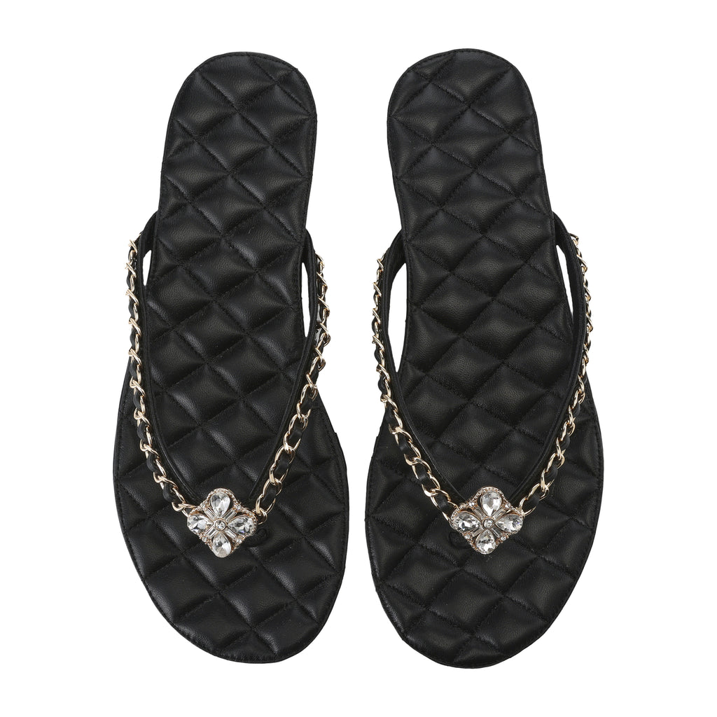 Black Diamond Buckle Chain Flip Flops