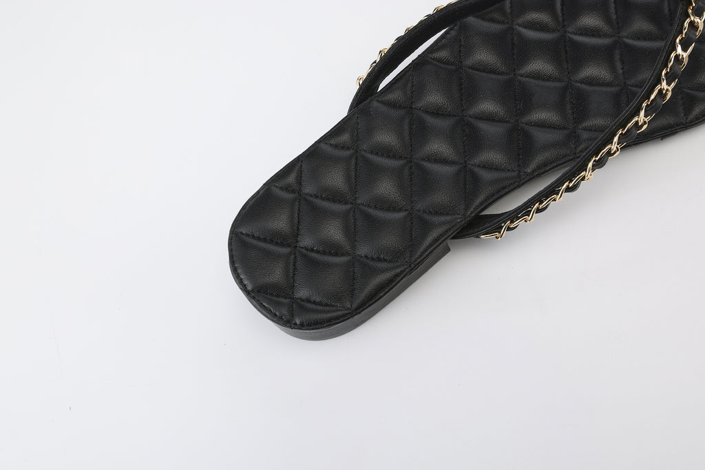 Black Diamond Buckle Chain Flip Flops