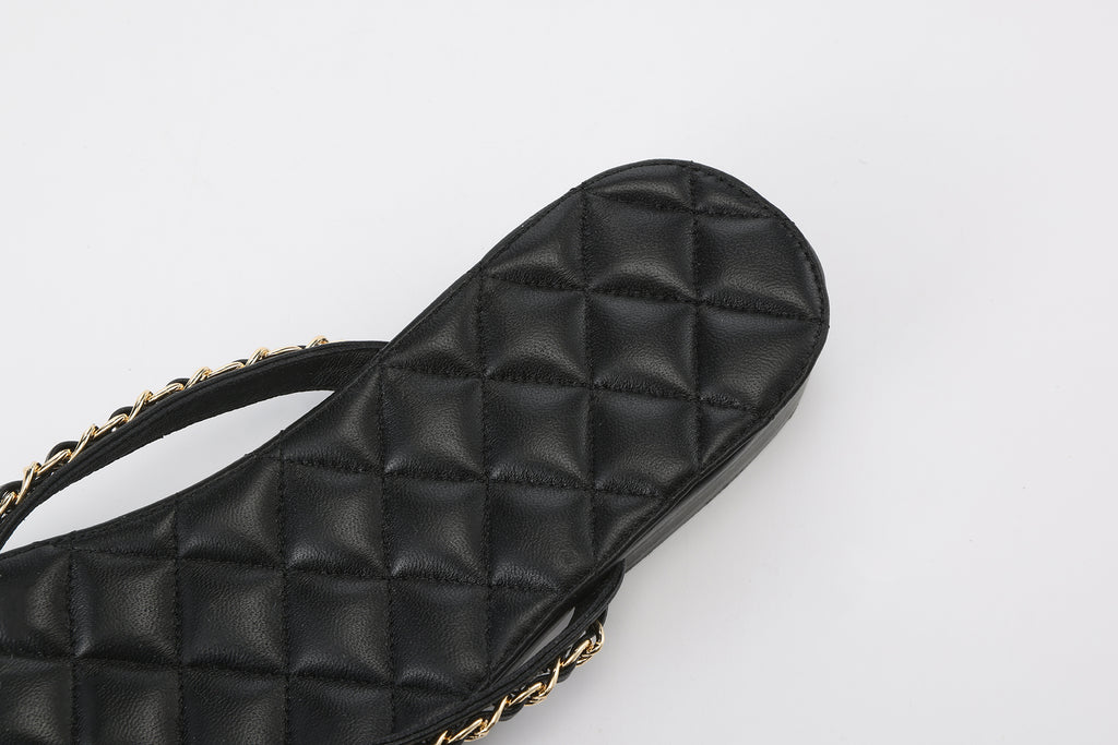 Black Diamond Buckle Chain Flip Flops