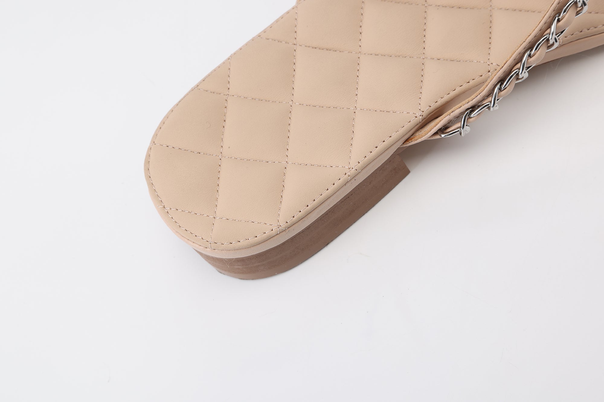Nude Diamond Buckle Chain Flip Flops