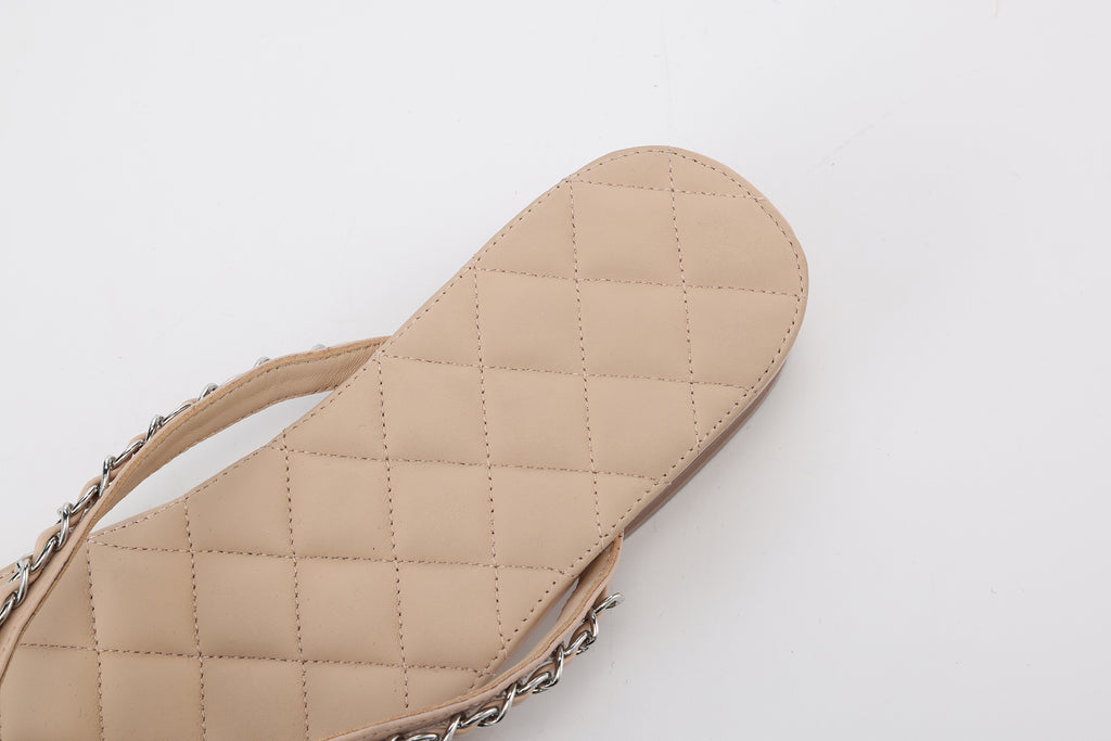 Nude Diamond Buckle Chain Flip Flops