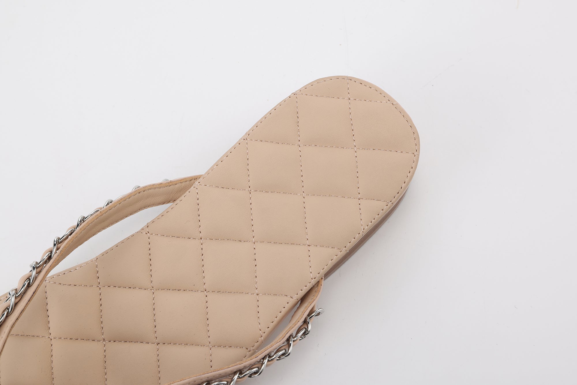 Nude Diamond Buckle Chain Flip Flops