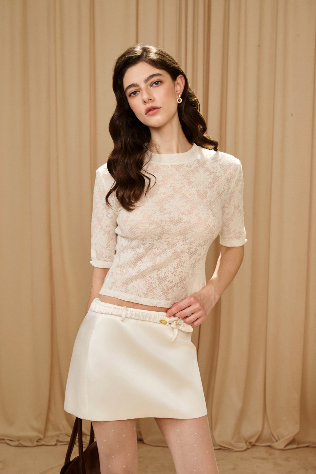 Beige Lace Mid-Neck Layering Top